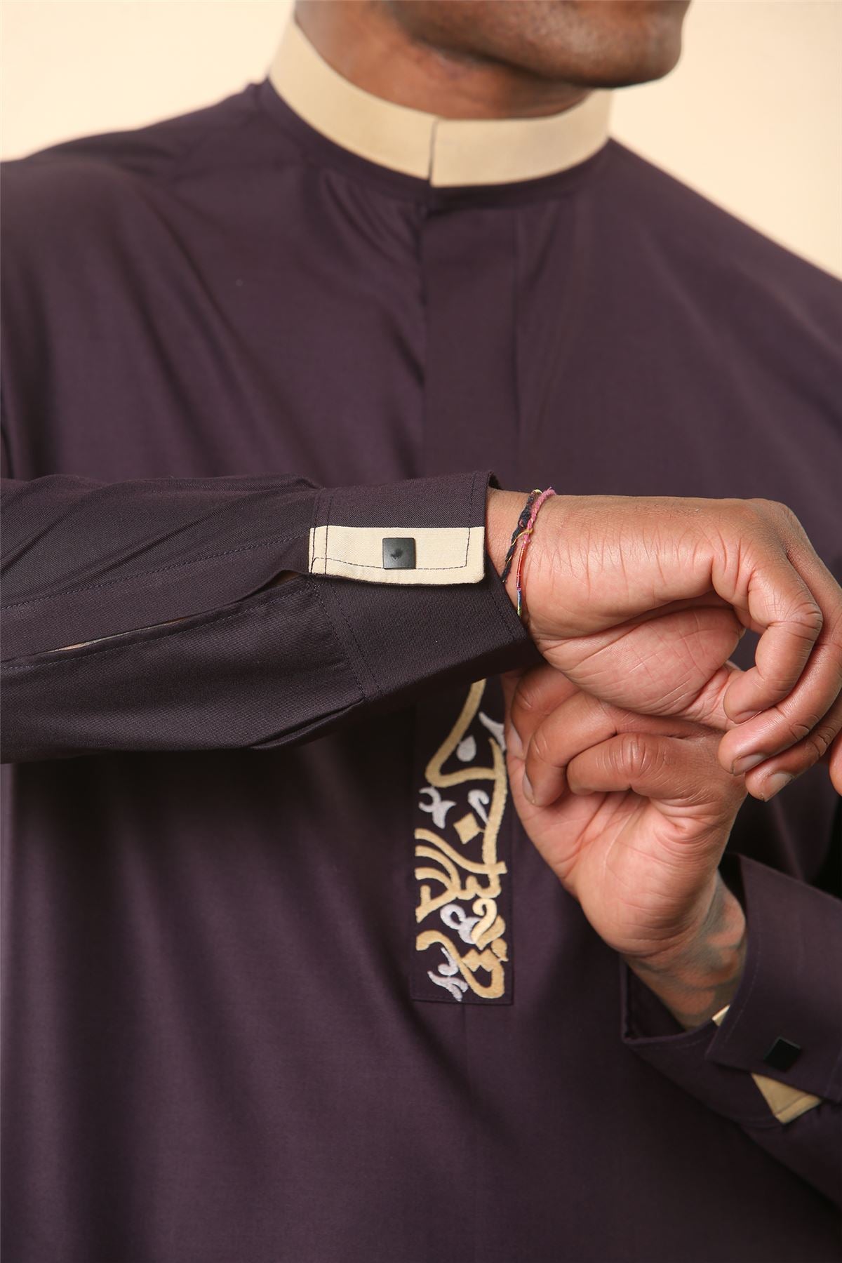 Men's Thobe Jubba Nehru Round Collar Islamic Clothing Muslim Kaftan Embroidery Eid Robe Saudi