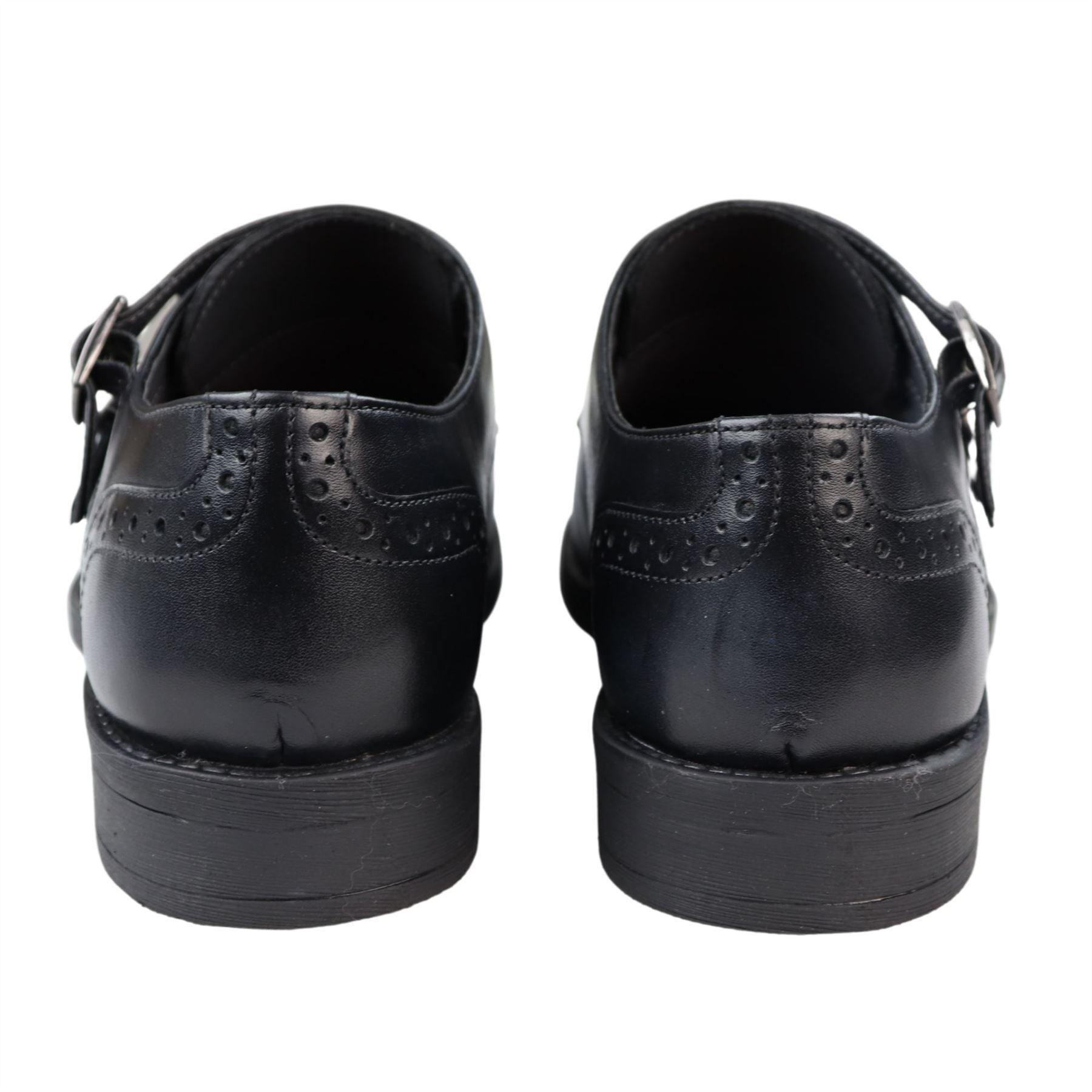 Mens Monk Shoes Black Tan Brown Classic Buckle Genuine Leather Smart Formal - Knighthood Store