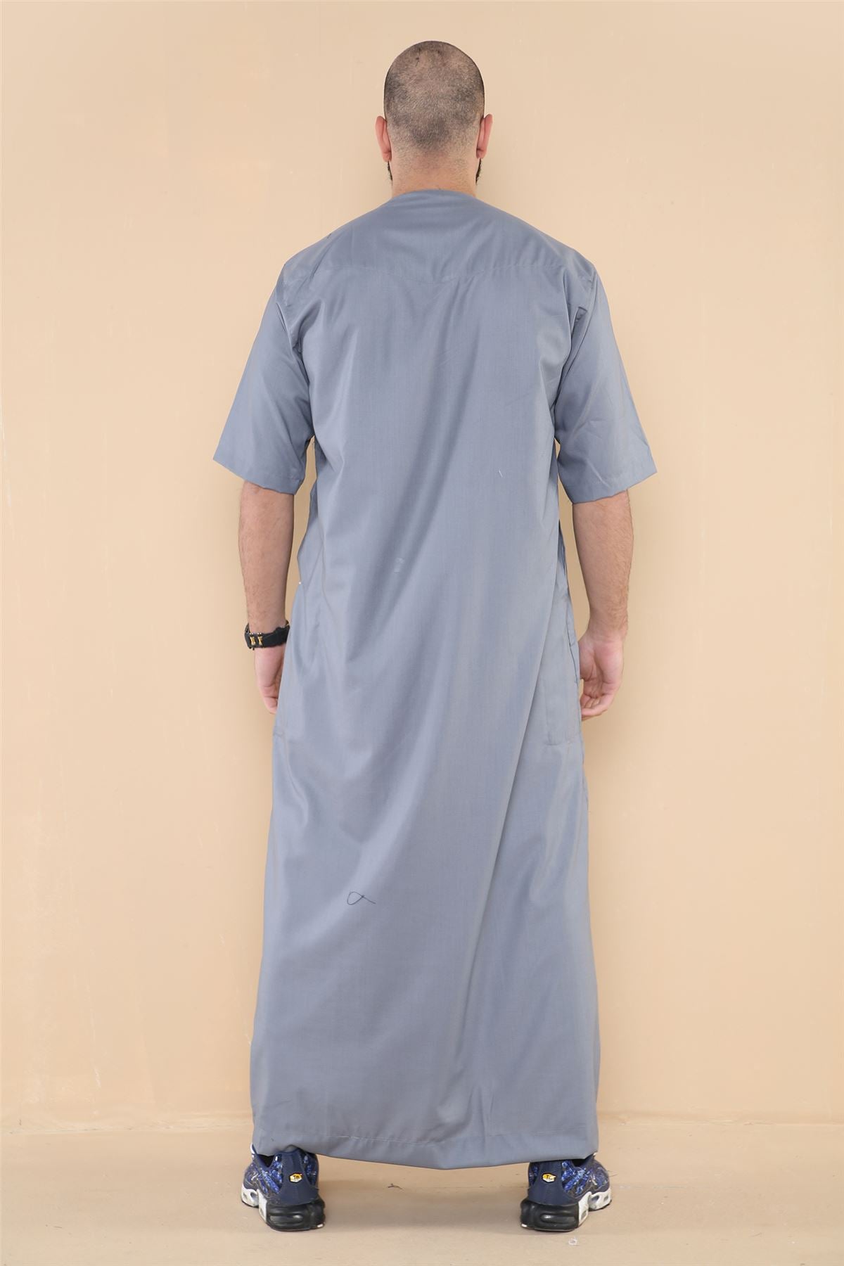 Mens Thobe Jubba Islamic Clothing Kaftan Half Sleeve Robe Moroccan Arab Zipped