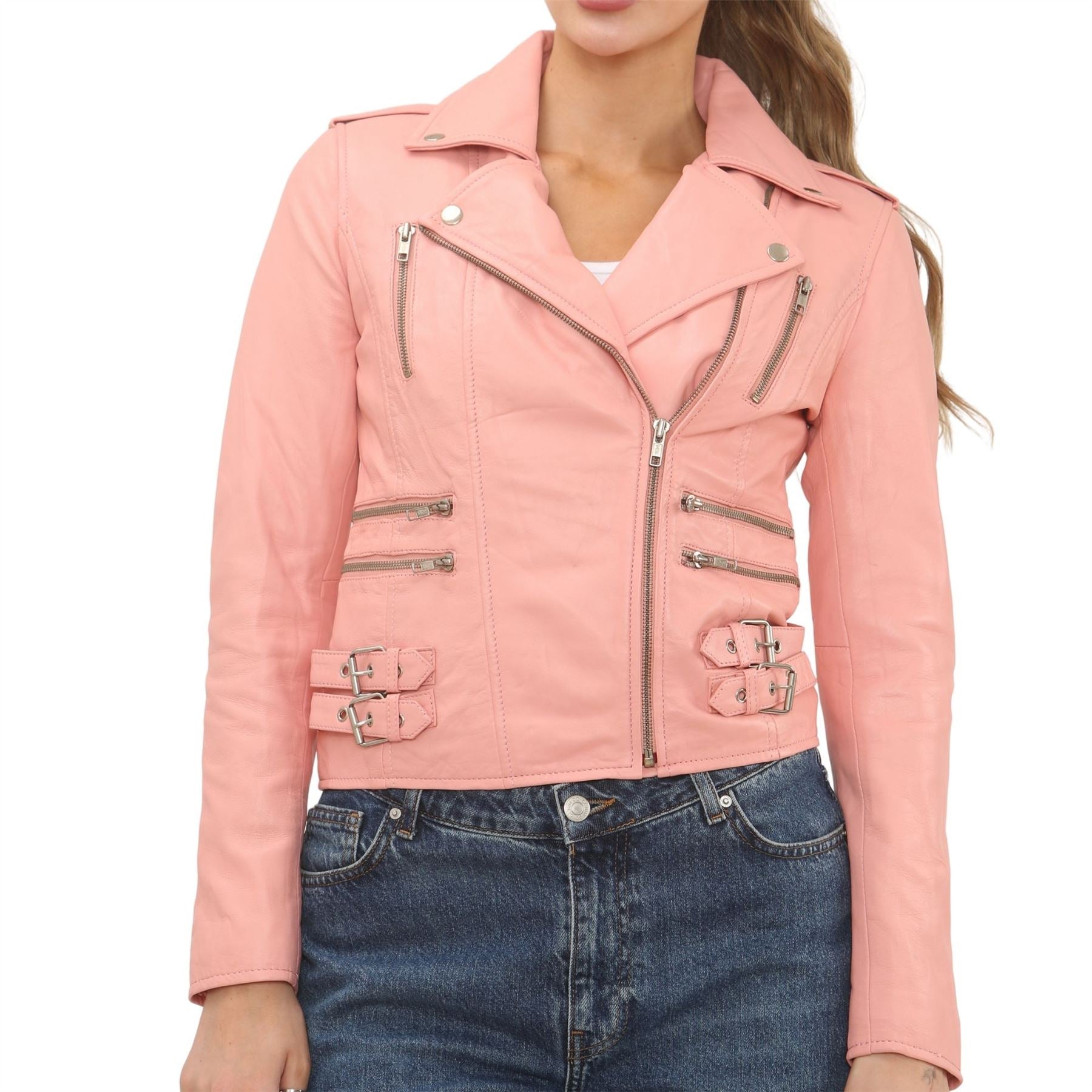 Women's Real Lamb Nappa Leather Vintage Biker Jacket