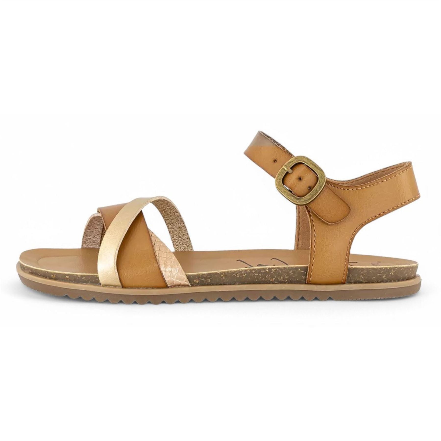 Monti-B - Women's Tan Strappy Buckle Wedge Sandals