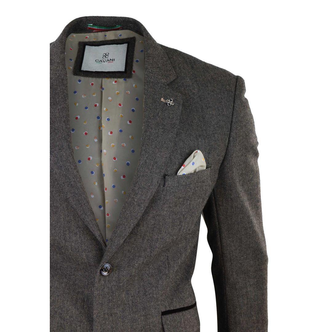 Mens Peaky Blinders Wool Herringbone Tweed Blazer Jacket Blue Brown Vintage - Knighthood Store