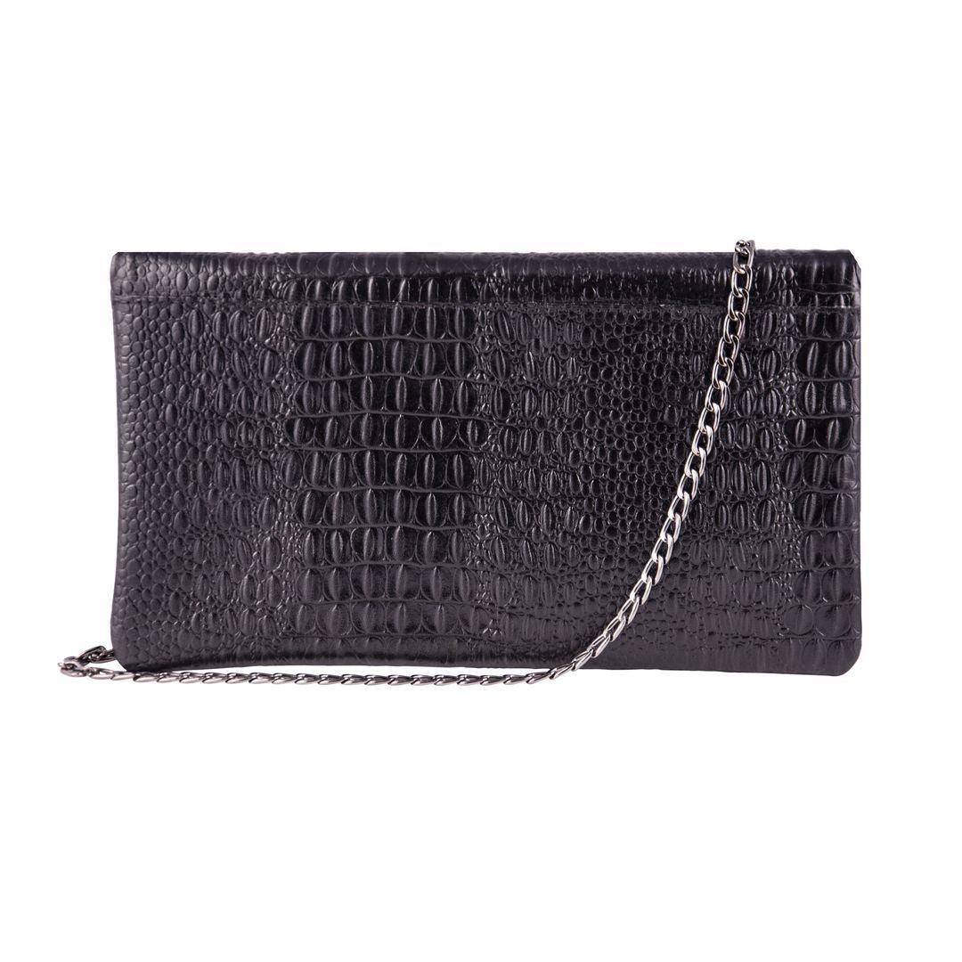 Womens Real Leather Patent Clutch Shoulder Bag Metal Chain Cross Body Textured - Knighthood Store