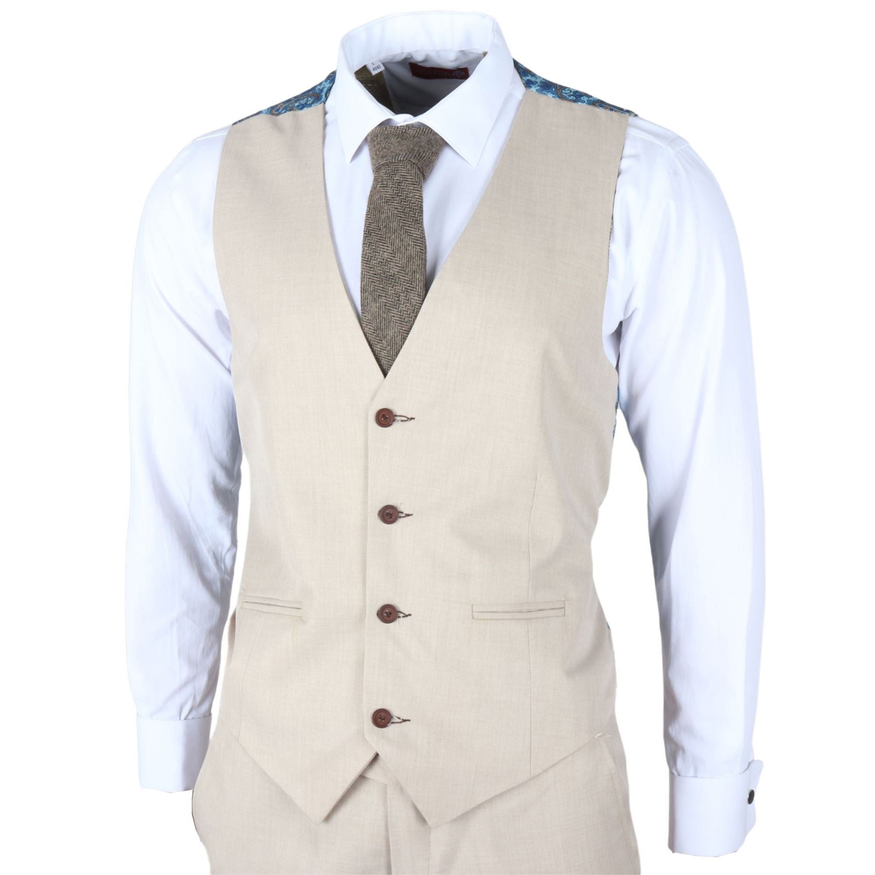 Men's Suit Beige 3 Piece Tailored Fit Wedding Formal Dress
