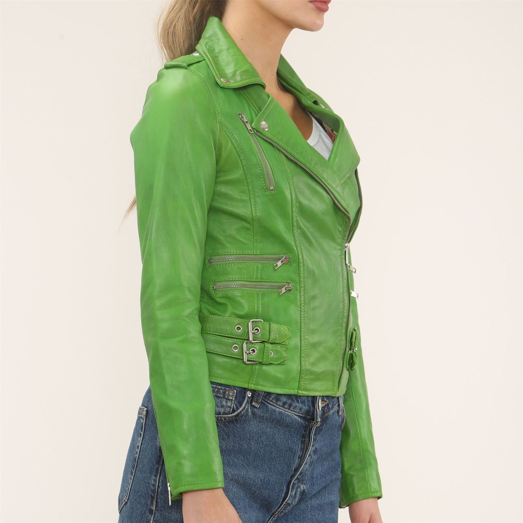 Women's Real Lamb Nappa Leather Vintage Biker Jacket