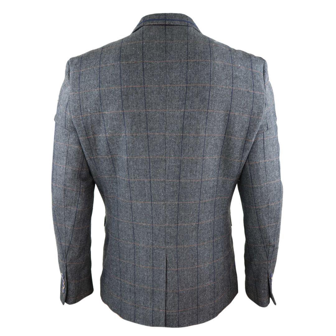 Mens Tweed Herringbone Check Grey Navy Brown Vintage Fit Blinders Blazer - Knighthood Store