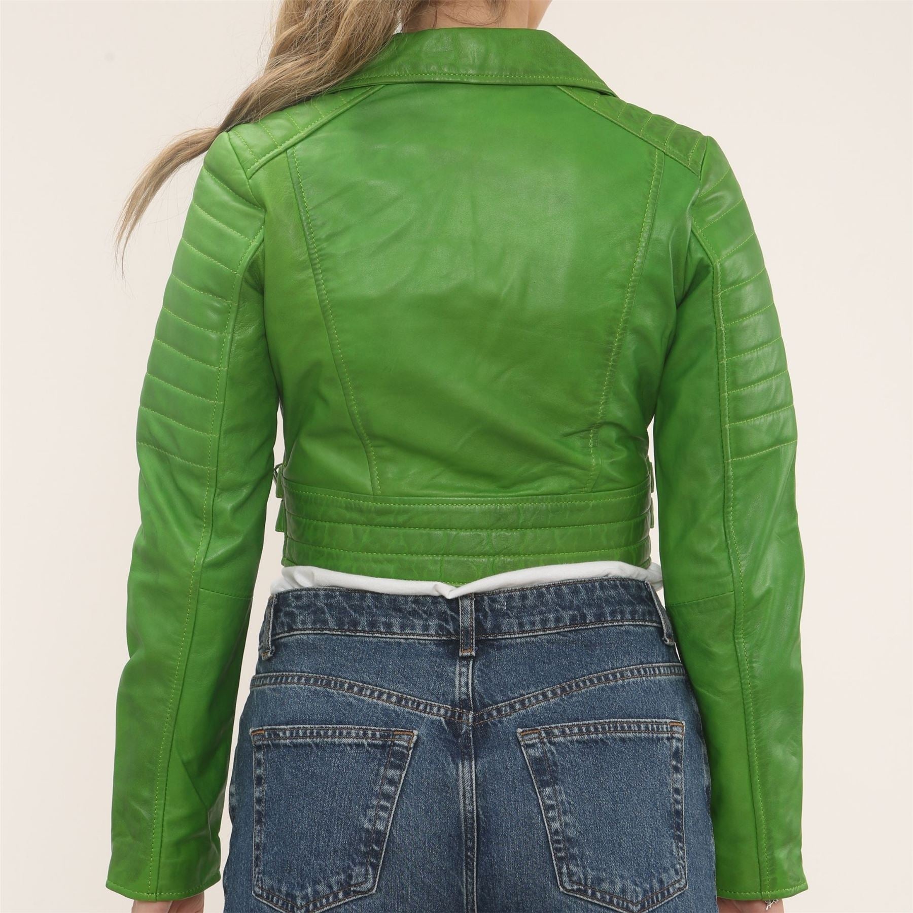 Women's Real Leather Short Cropped Length Biker Jacket