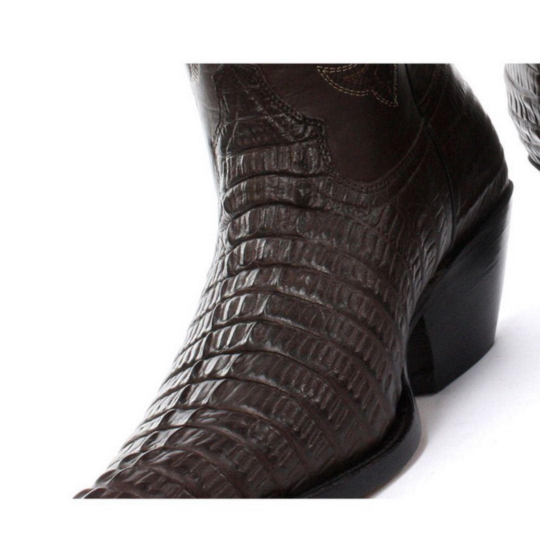 Mens Hi Cowboy Boots Pointed Black Brown Grinders Leather Crocodile Western Cuban - Knighthood Store