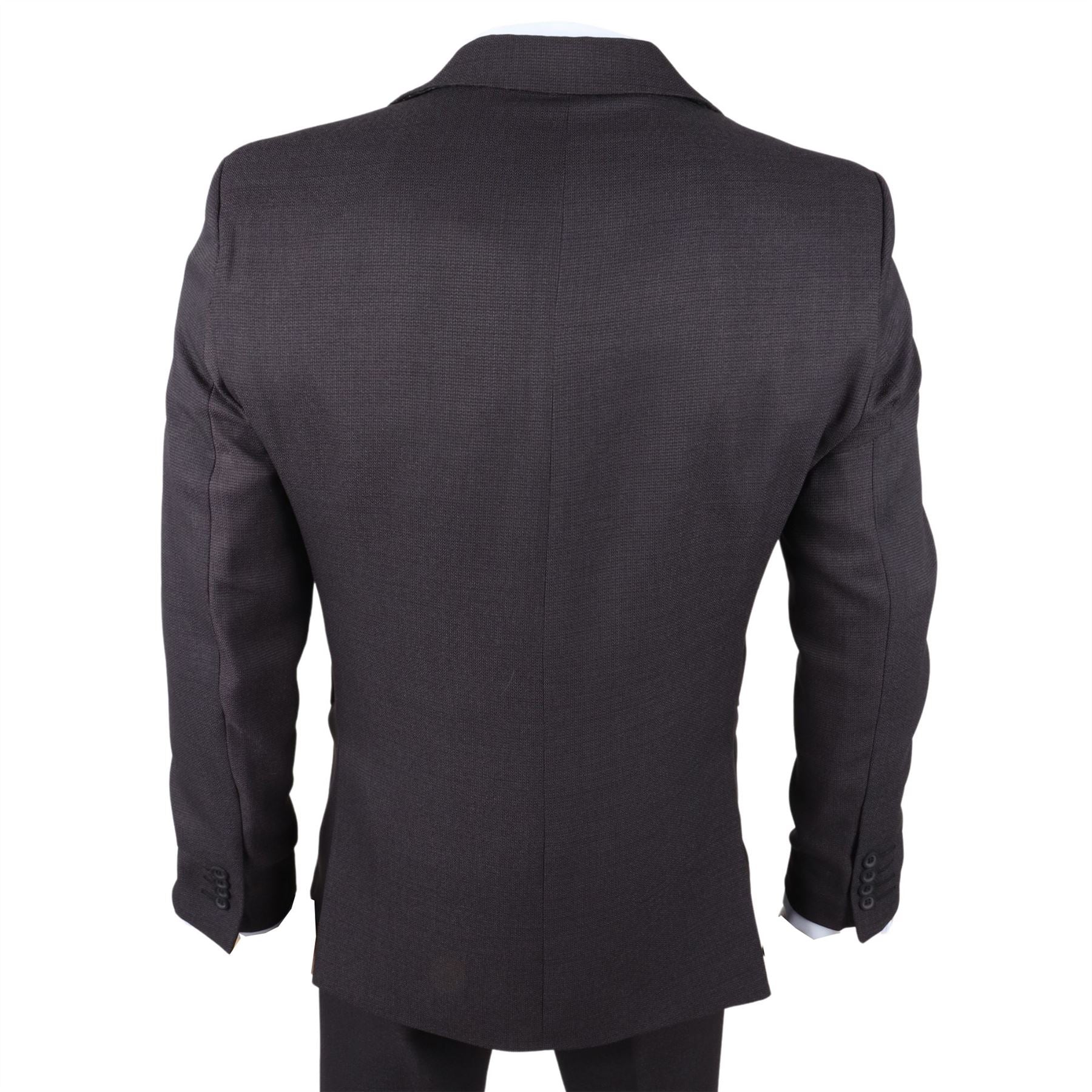Men's Suit 3 Piece Charcoal Grey Classic Birdseye Wedding Formal Dress
