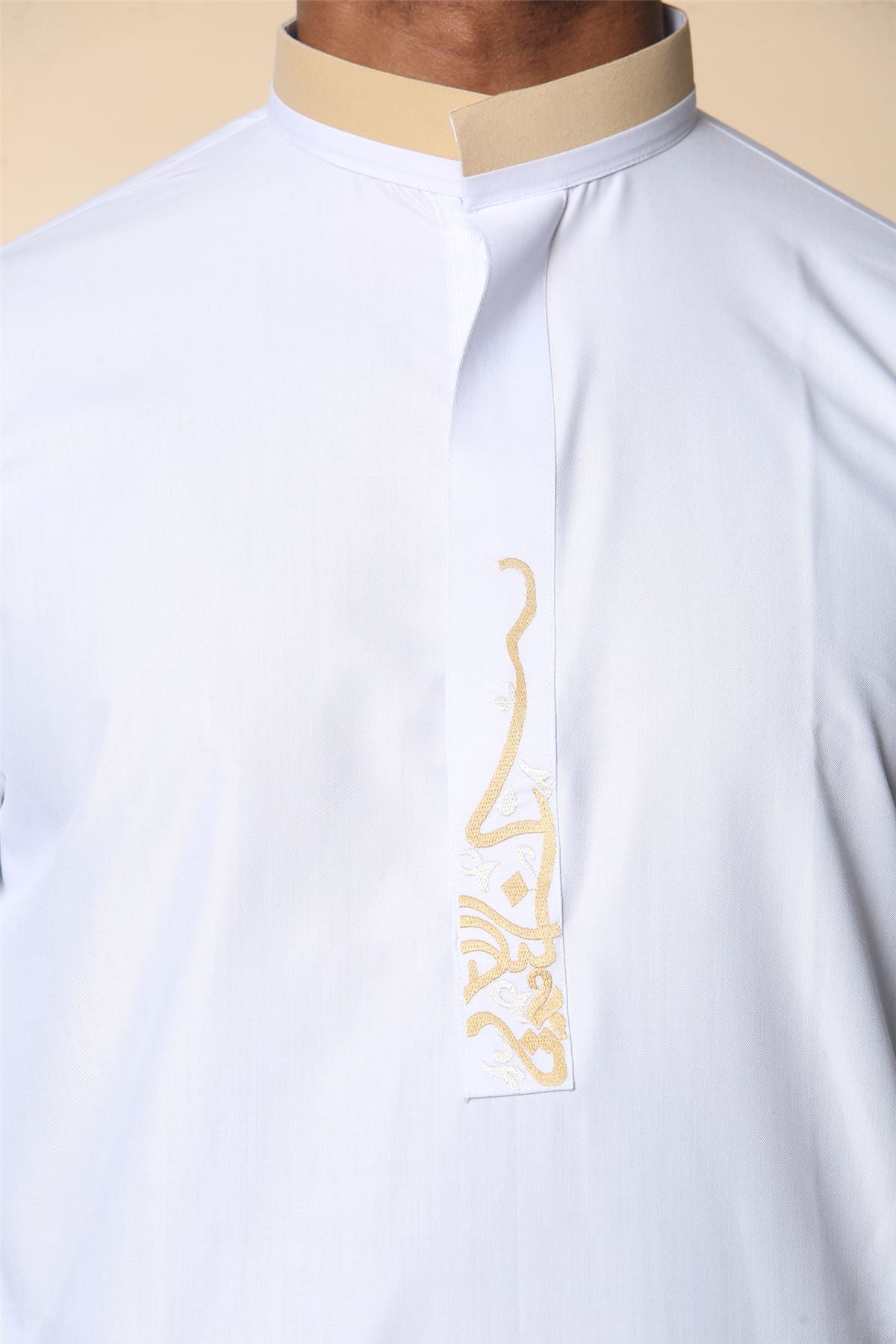 Men's Thobe Jubba Nehru Round Collar Islamic Clothing Muslim Kaftan Embroidery Eid Robe Saudi