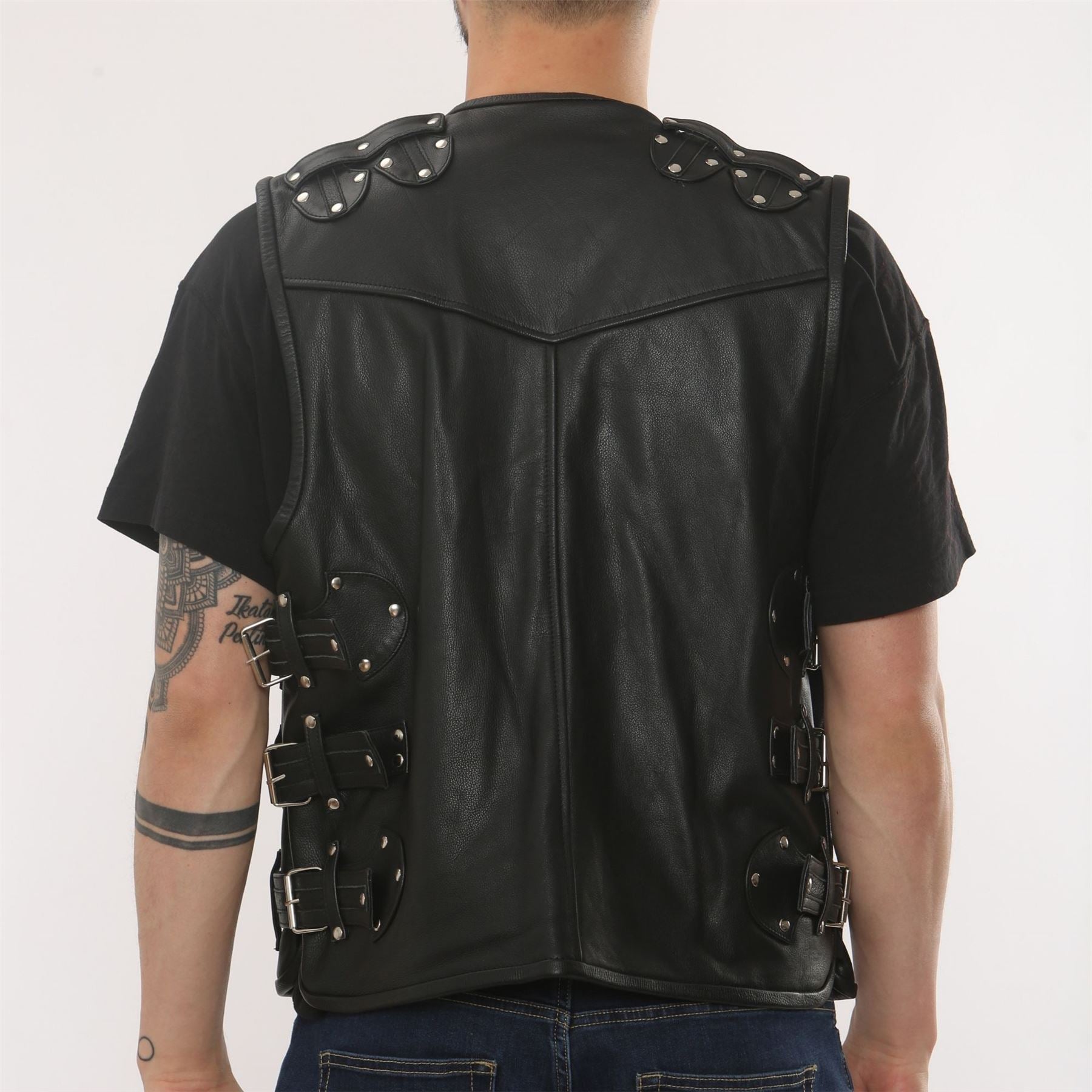 Men's Leather Motorcycle Vest Black Biker Waistcoat