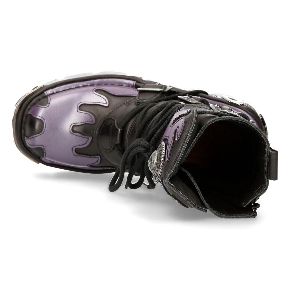 New Rock M-591-s5 Purple Flame Punk Boots Black Leather Gothic Heavy Biker - Knighthood Store