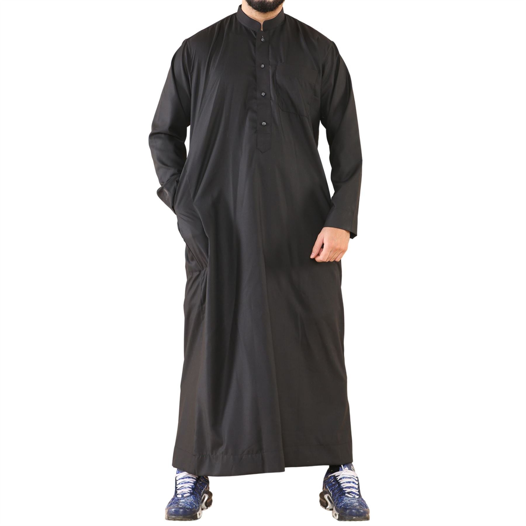 Mens Thobe Jubba Nehru Stand Collar Islamic Clothing Muslim Cotton Kaftan Dress Robe Saudi