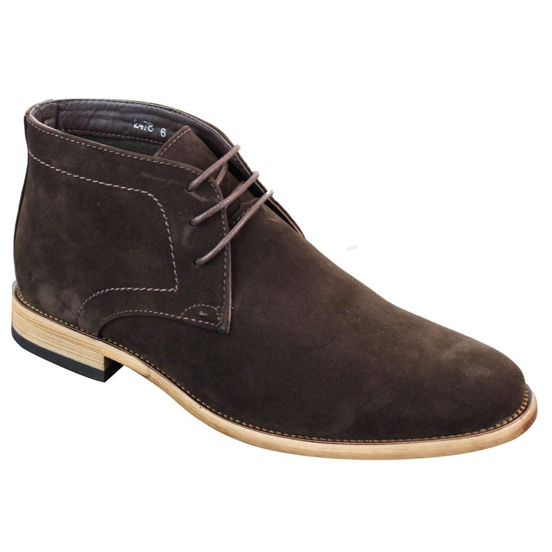 Mens Suede Lace Ankle Chukka Boots Chelsea Dealer Shoes Navy Blue Brown Black PU - Knighthood Store