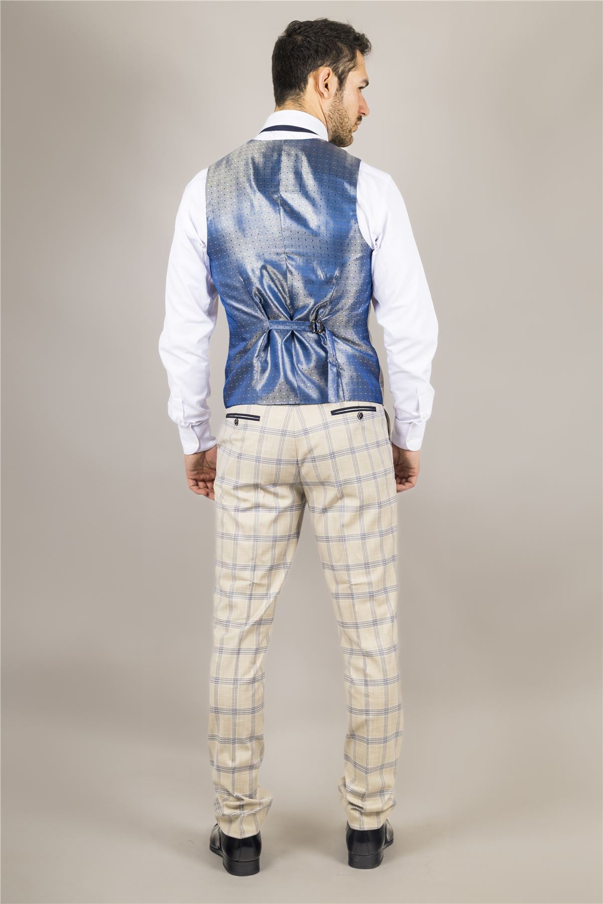 Men's Suit 3 Piece Beige Checked Classic Plaid Tailored Fit Formal Dress