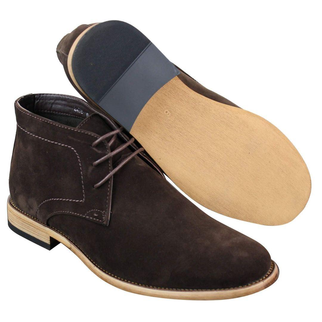 Mens Suede Lace Ankle Chukka Boots Chelsea Dealer Shoes Navy Blue Brown Black PU - Knighthood Store
