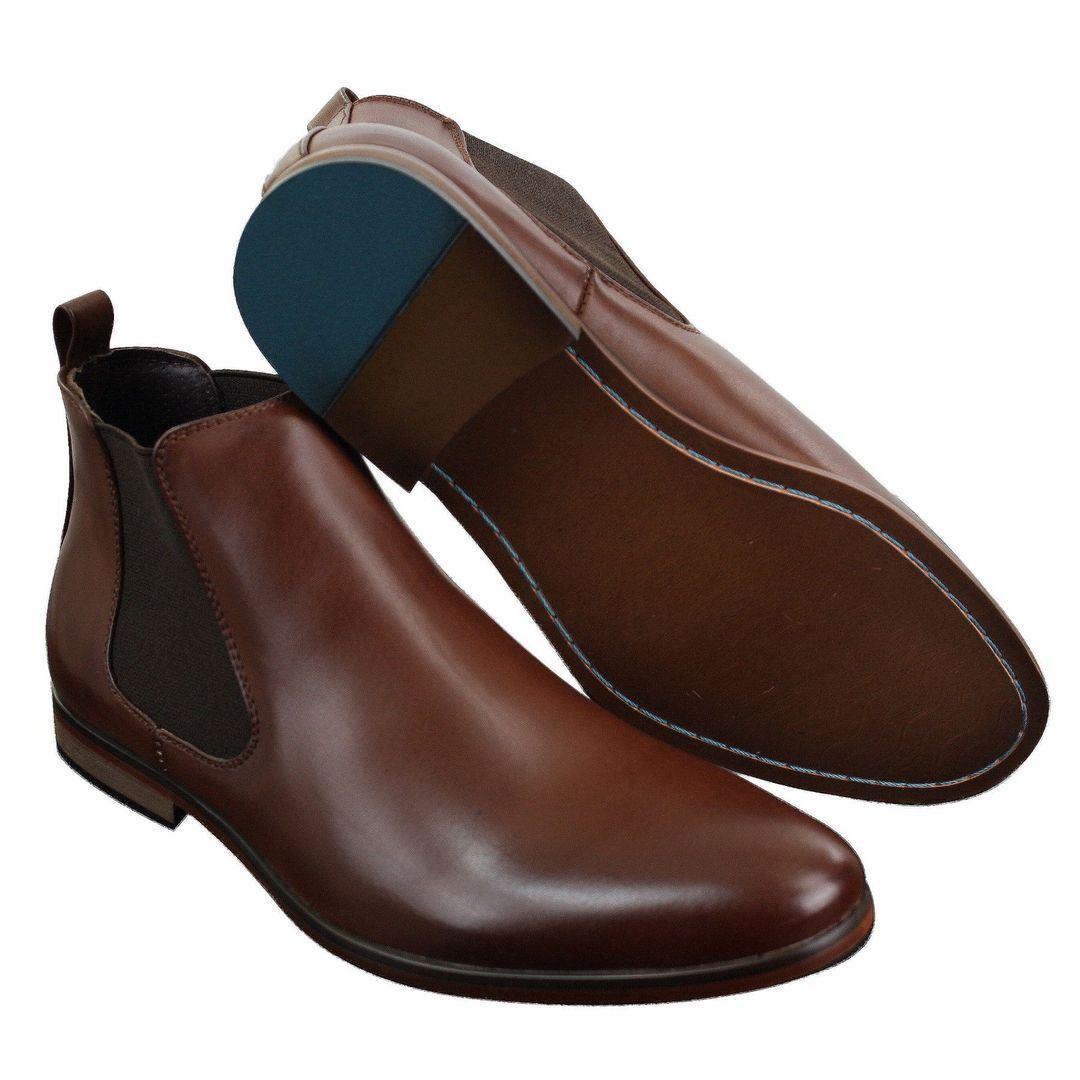 Mens Italian Leather Slip On Ankle Boots Smart Casual Desert Chelsea Dealer Brown - Knighthood Store