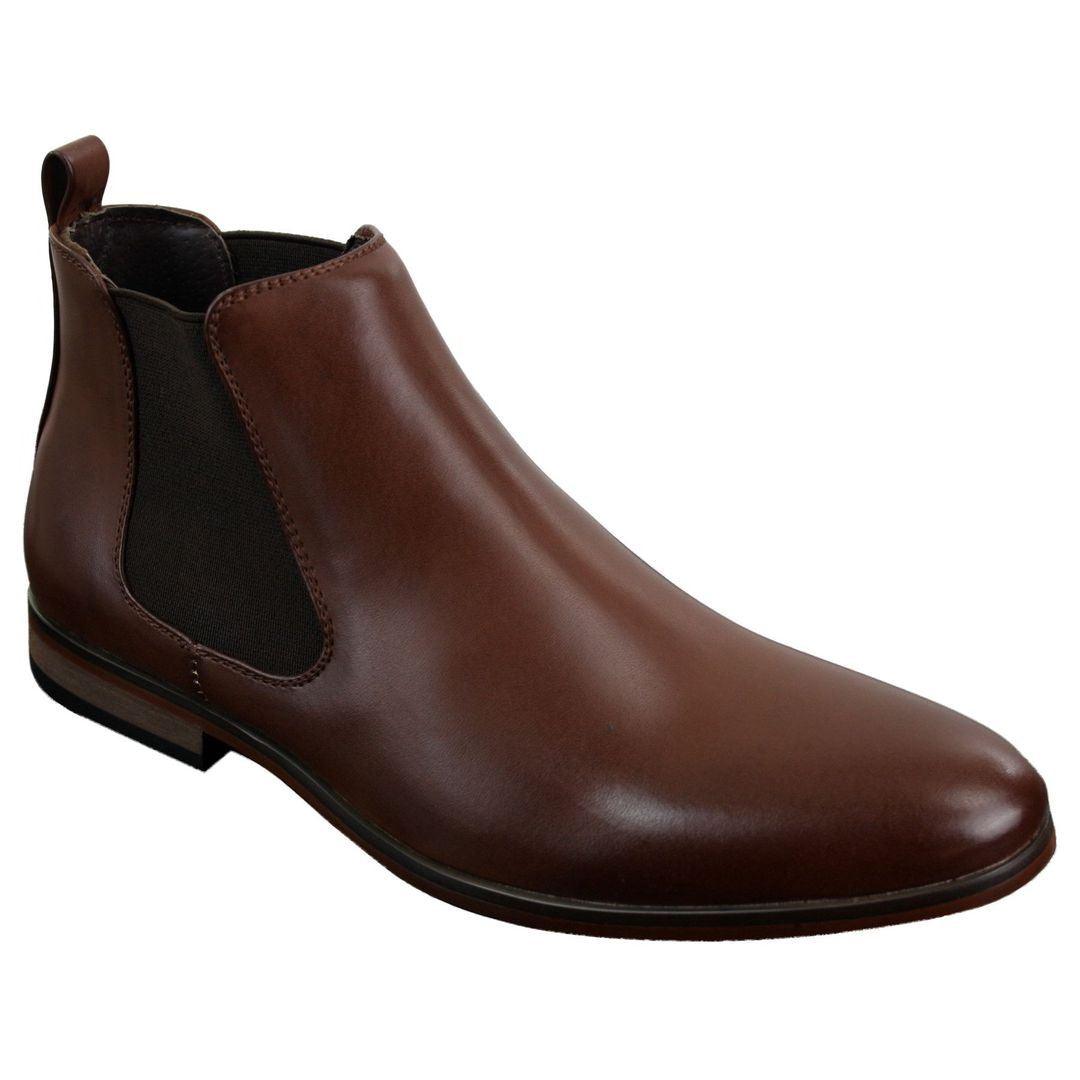 Mens Italian Leather Slip On Ankle Boots Smart Casual Desert Chelsea Dealer Brown - Knighthood Store