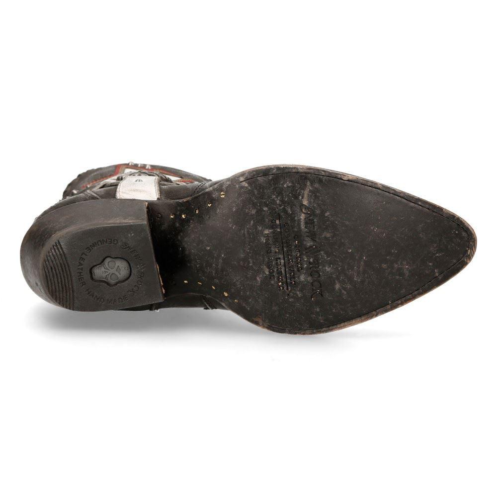 New Rock WSTM004-S2 Grey White Leather Cowboy Western Pointed Boots Vintage - Knighthood Store