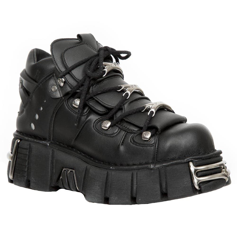 New Rock M-106-VS1 Unisex Metallic Black Vegan Leather Gothic Punk Rock Boots - Knighthood Store