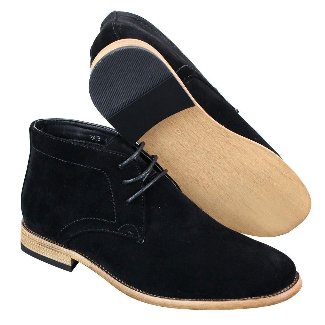 Mens Suede Lace Ankle Chukka Boots Chelsea Dealer Shoes Navy Blue Brown Black PU - Knighthood Store