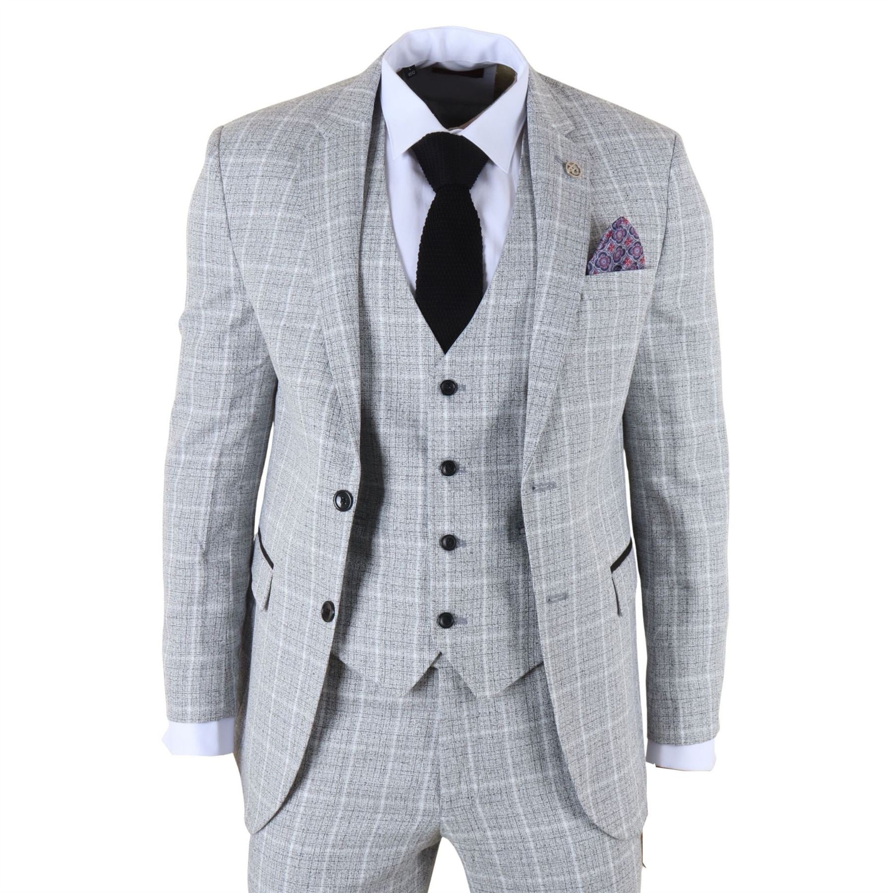 IM11 - Men's Grey 3 Piece Tailored Fit Check Suit