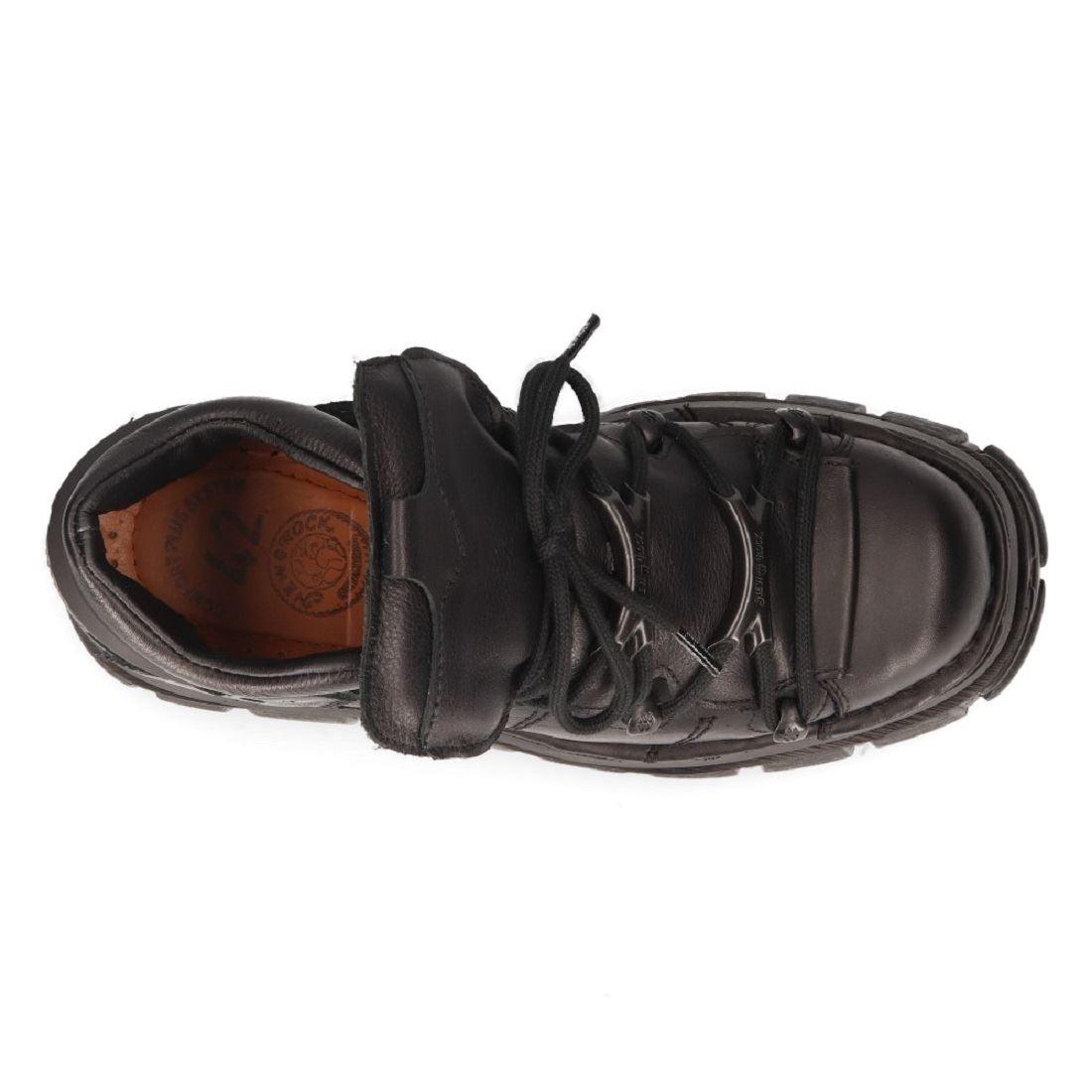 New Rock 106N-S52 TOWER SHOES Metallic Black Leather Biker Punk Gothic Boots - Knighthood Store