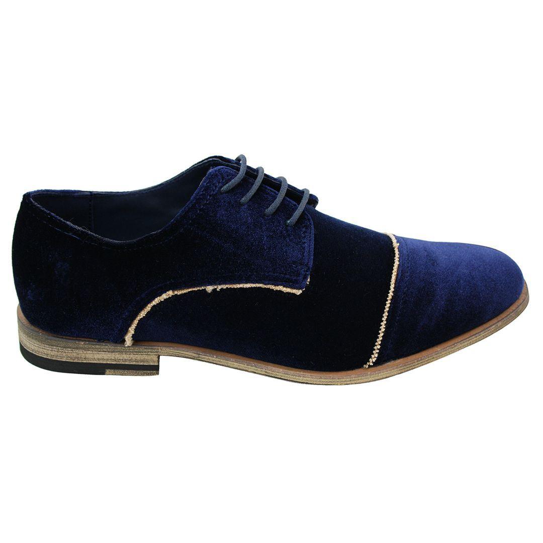 Mens Velvet Feel Shoes Blue Black Laced Smart Casual 5 6 7 8 9 10 11 - Knighthood Store
