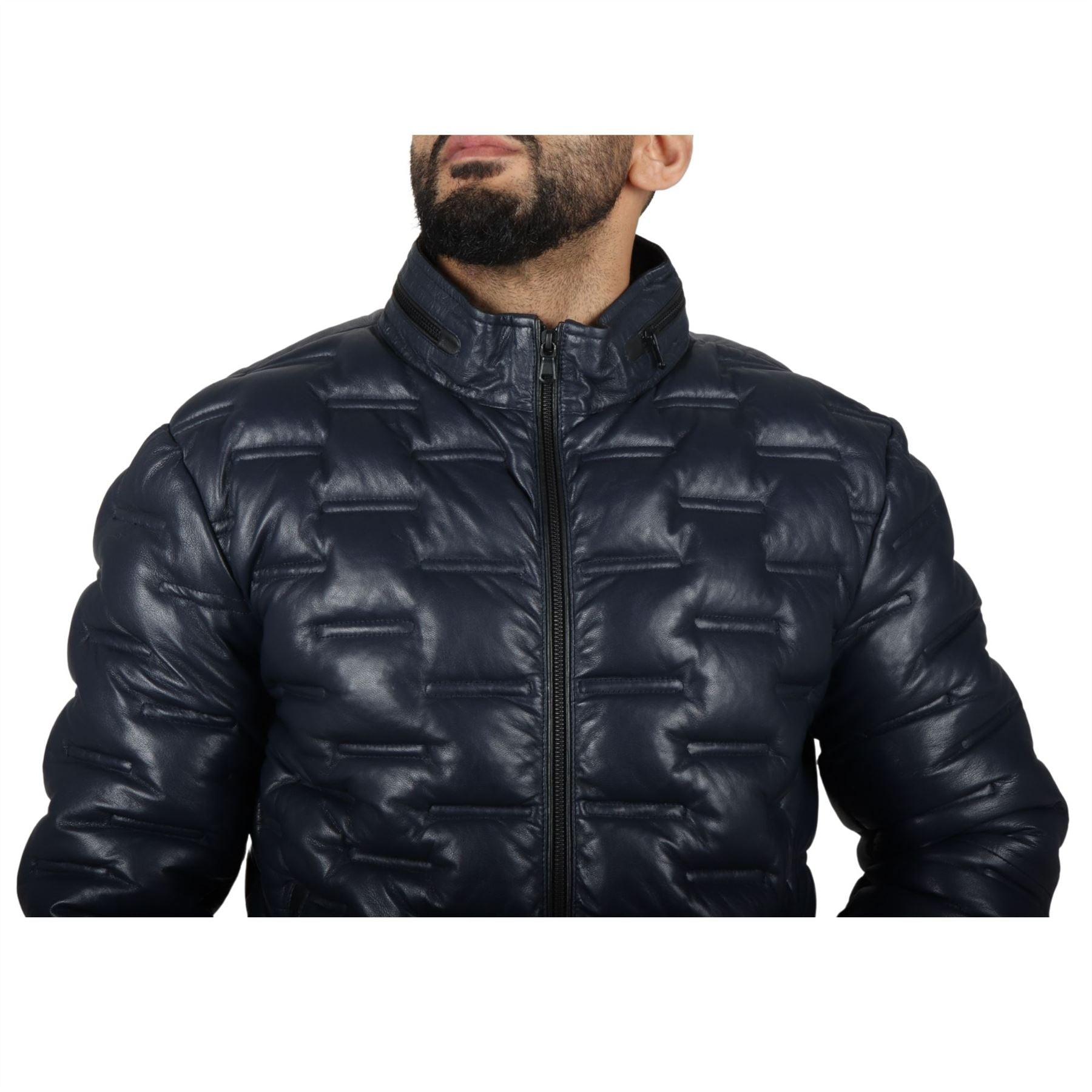 Men's Puffer Quilted Real Leather Jacket Casual Waist Length - Knighthood Store