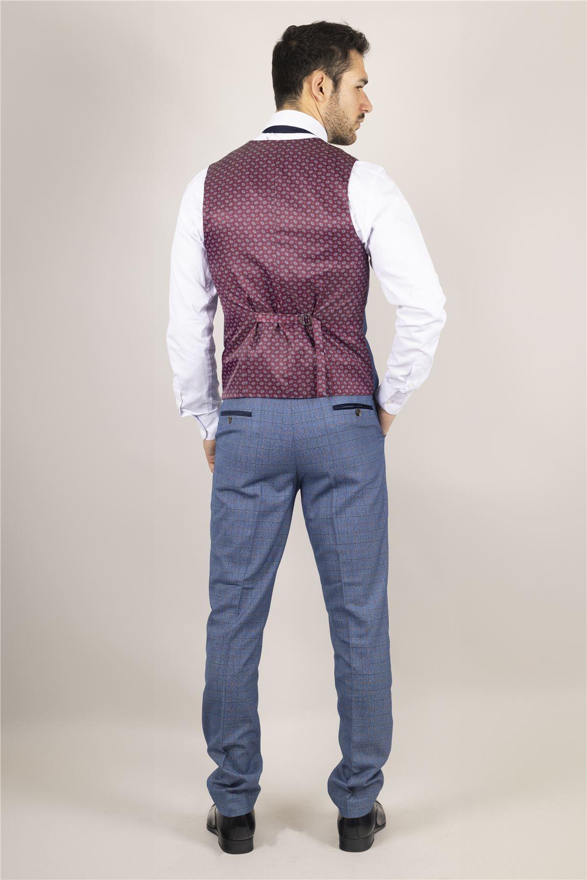 Men's Waistcoat Blue Checked Tailored Fit Vest - Knighthood Store
