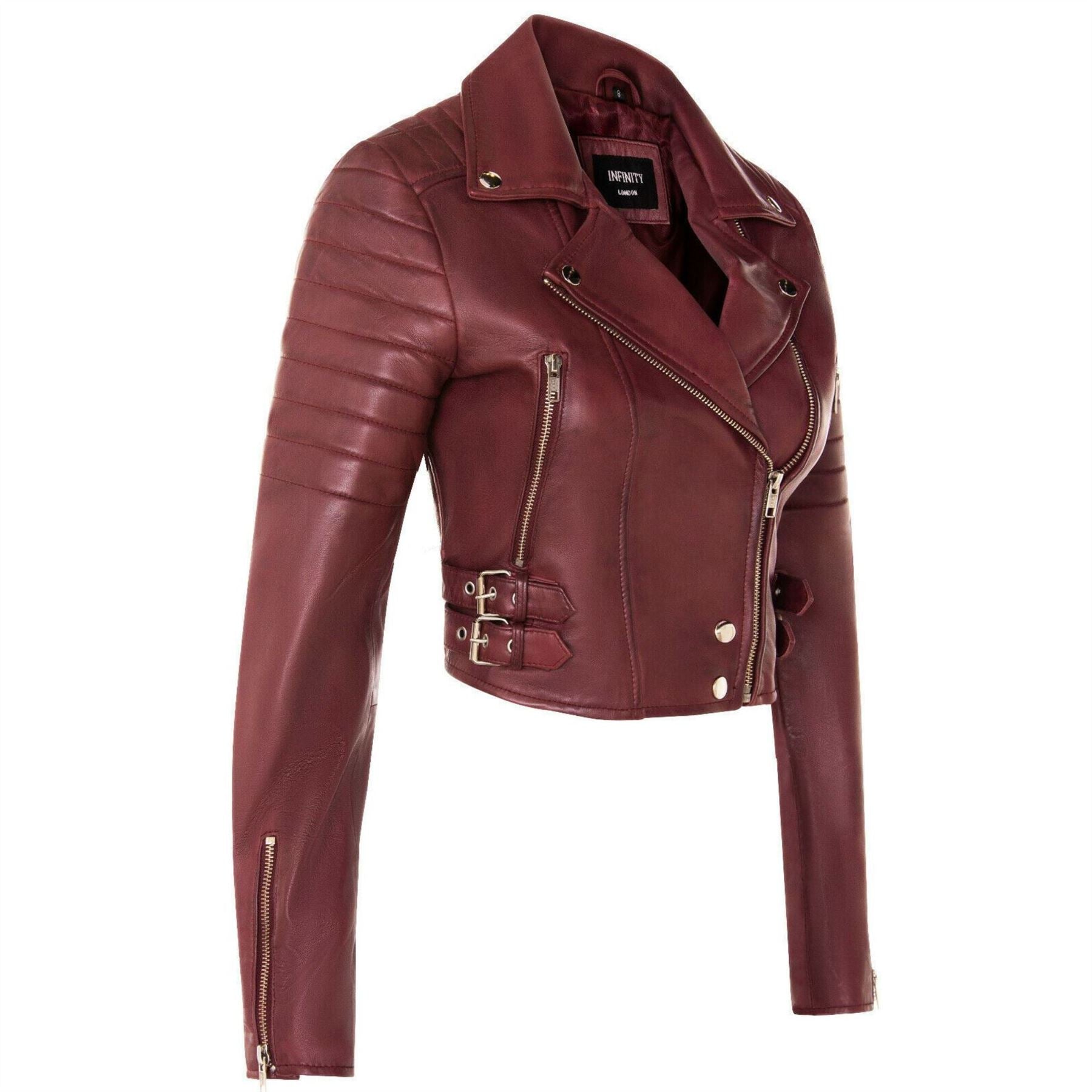 Women's Real Leather Short Cropped Length Biker Jacket