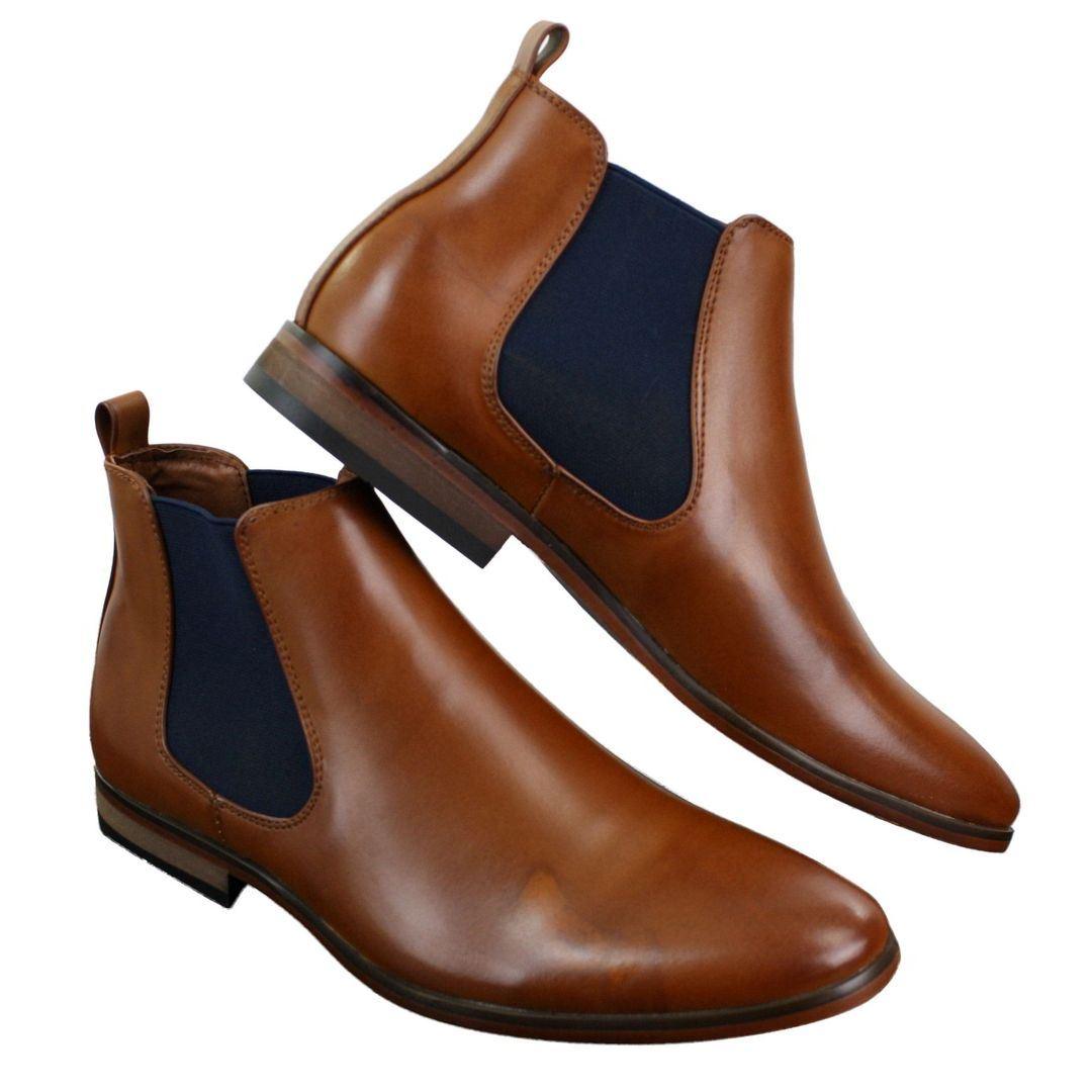 Mens Italian Leather Slip On Ankle Boots Smart Casual Desert Chelsea Dealer Brown - Knighthood Store