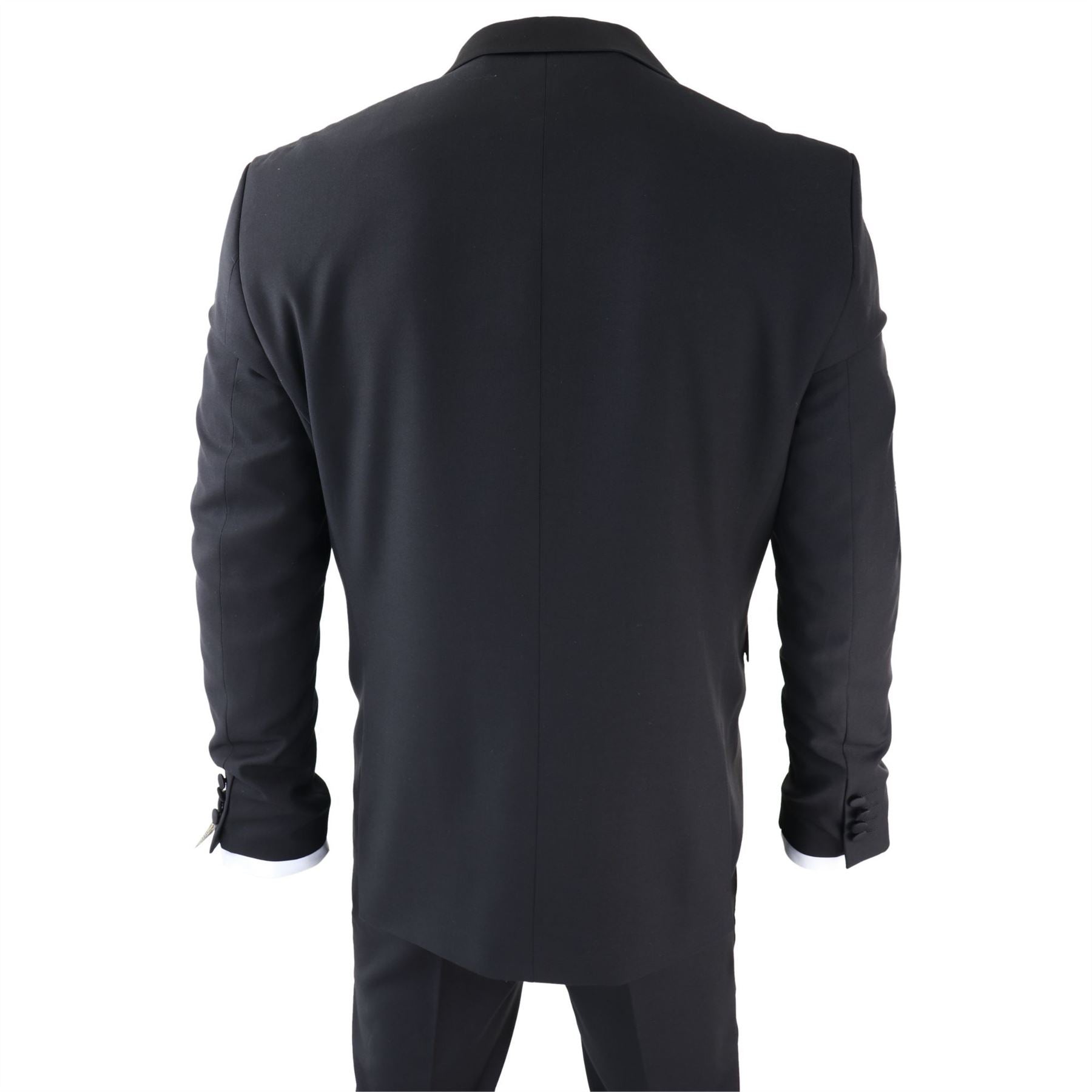 Mens Double Breasted Black Tuxedo Suit Dinner Jacket Stripe Trouser Tux Classic Satin