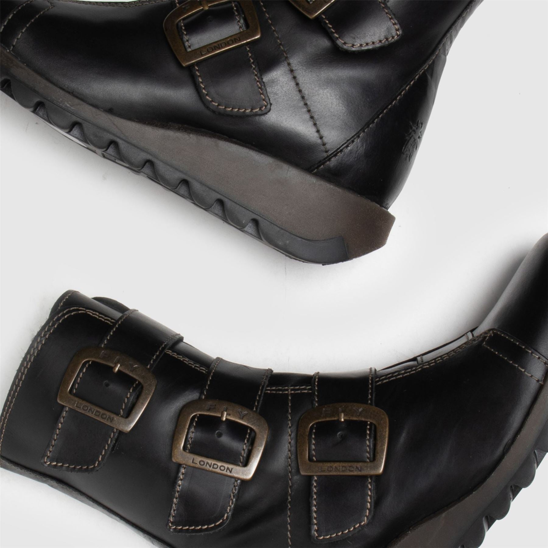 SCOP110FLY - Women's Buckle Strap Leather Biker Ankle Boots