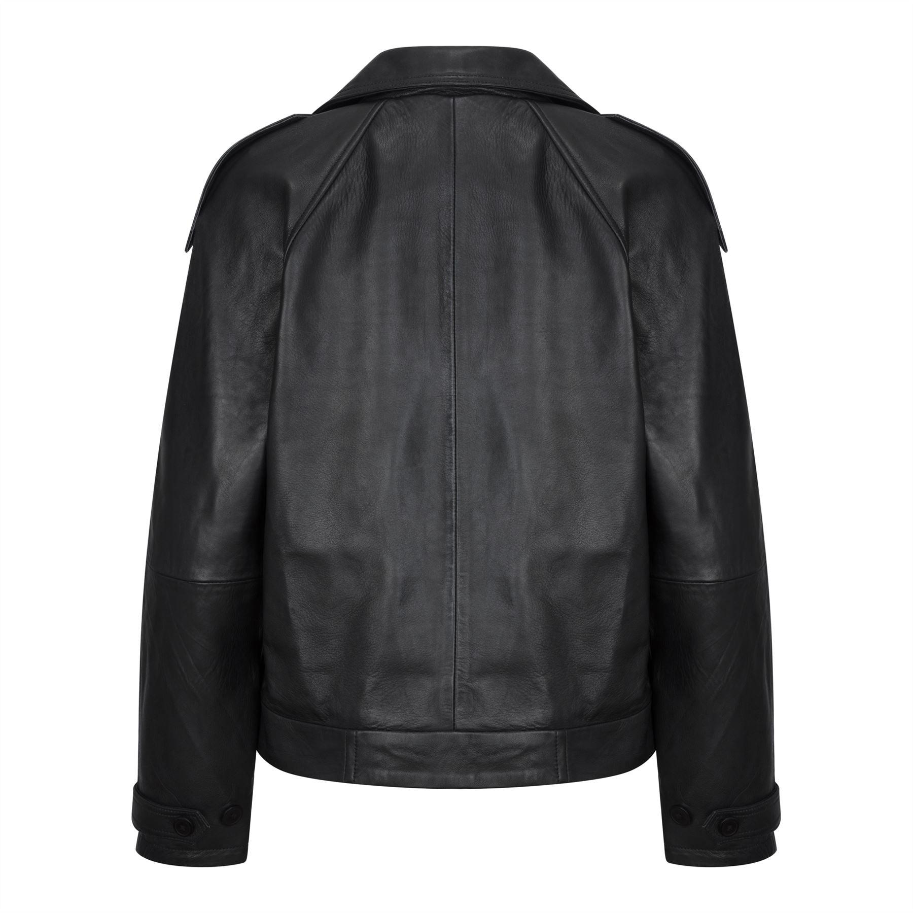 Women's Leather Jacket Cropped Trench Coat - Knighthood Store