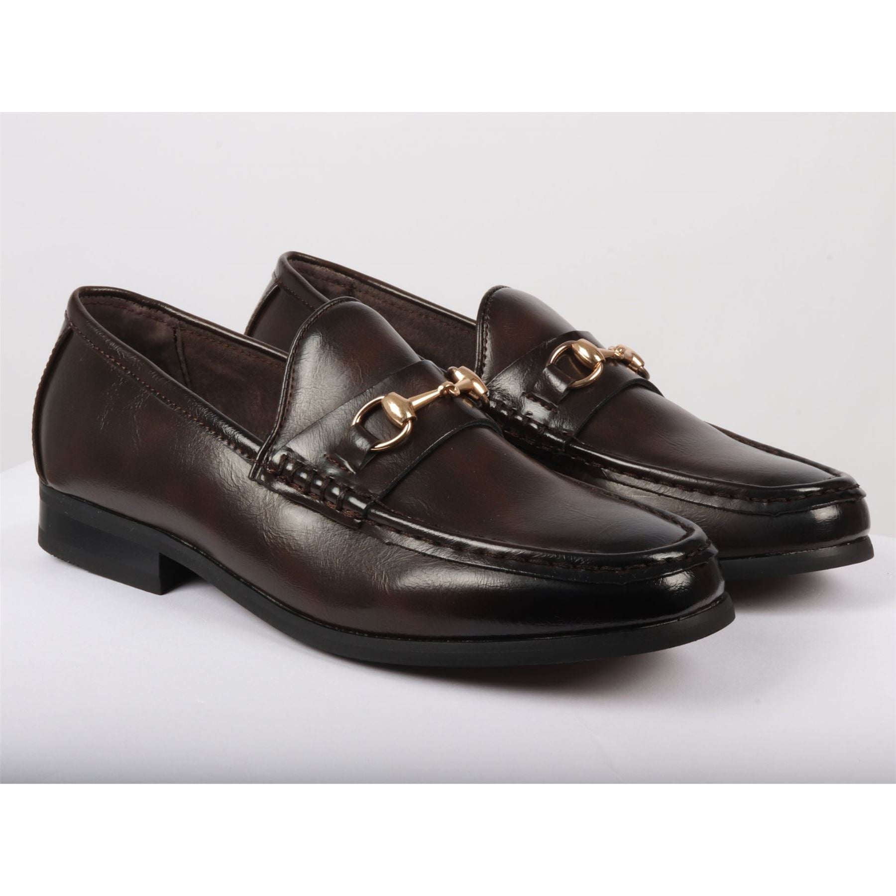 Men's Leather Lined Slip On Gold Buckle Loafers