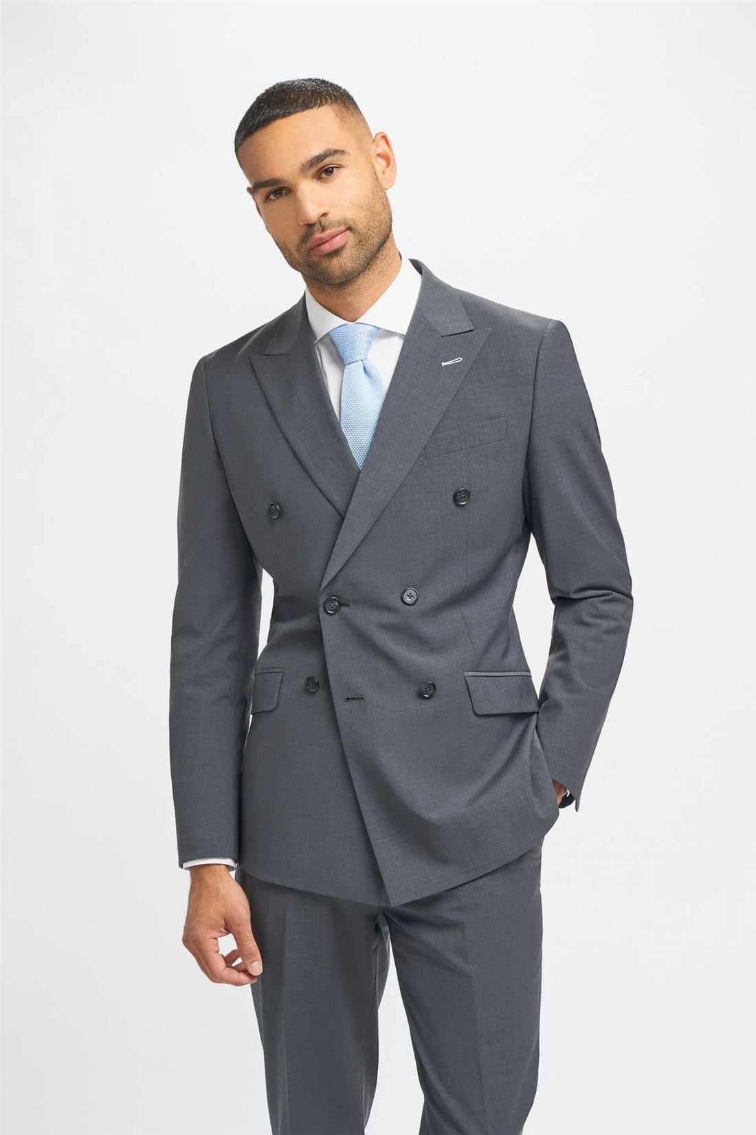 Men's Suit Charcoal 2 Piece Double Breasted Tailored Fit Formal Wedding Dress