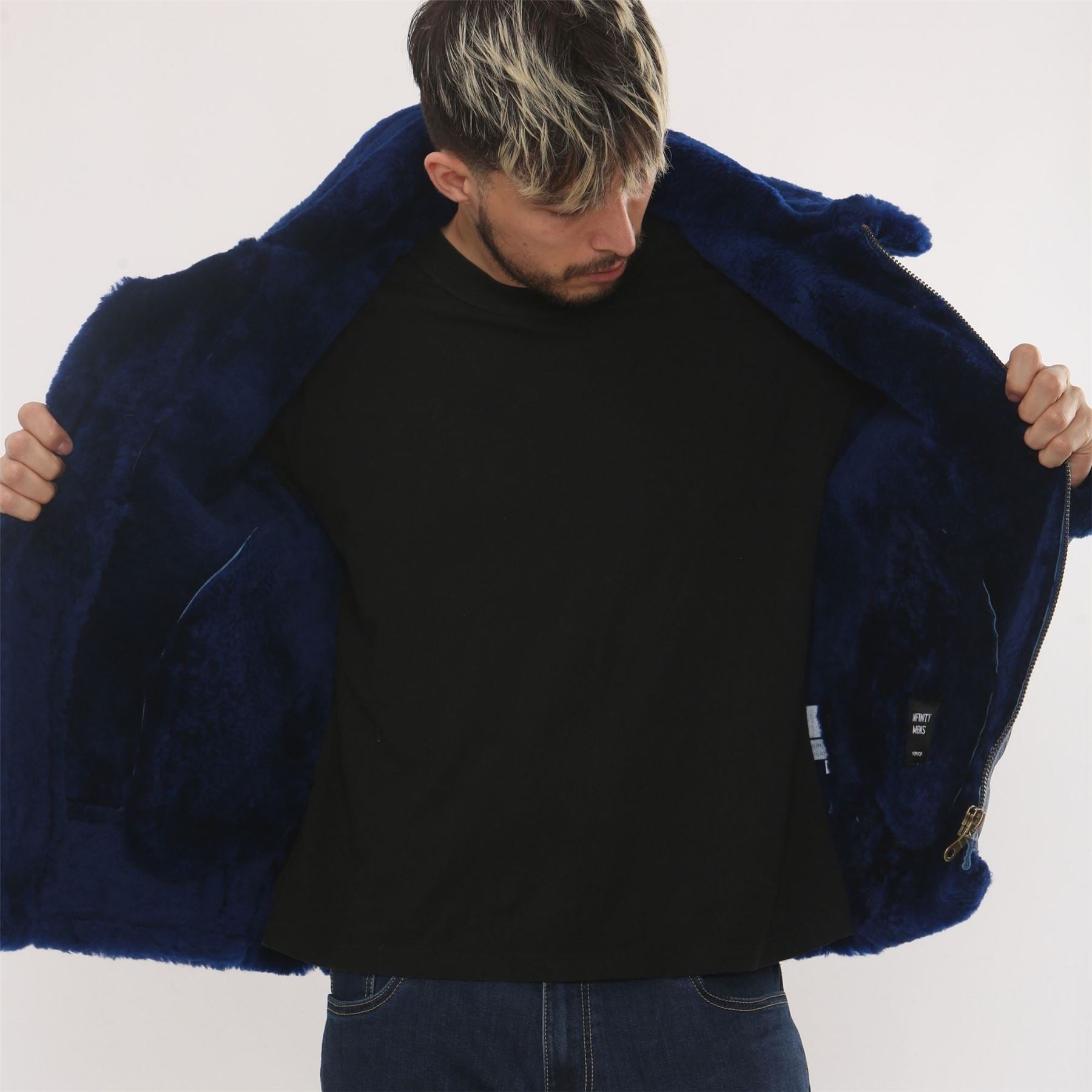 Men's Blue Shearling Leather B3 Aviator Jacket