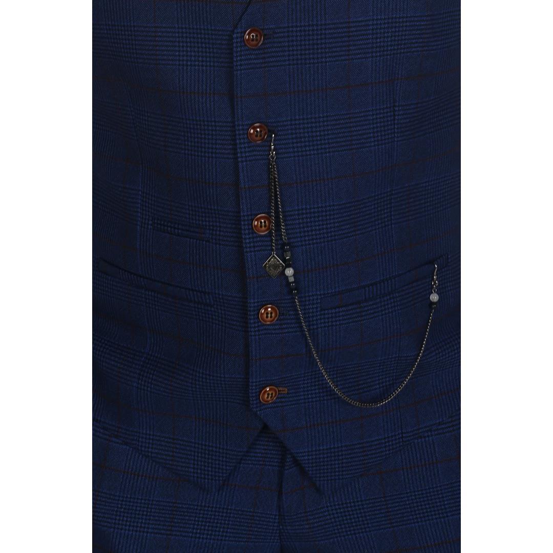 Navy Prince Of Wales Check Waistcoat for Weddings Prom