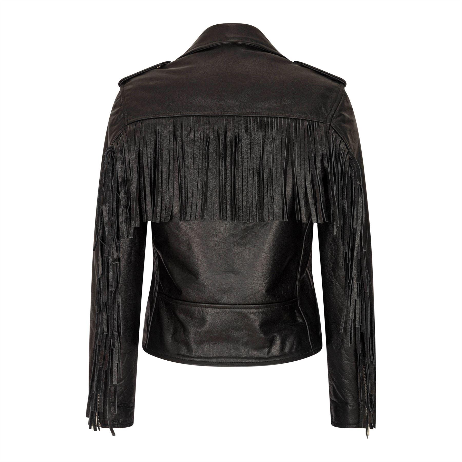 Women's Leather Jacket Brando Tassel Fringe Cow Hide Moto Biker Coat - Knighthood Store