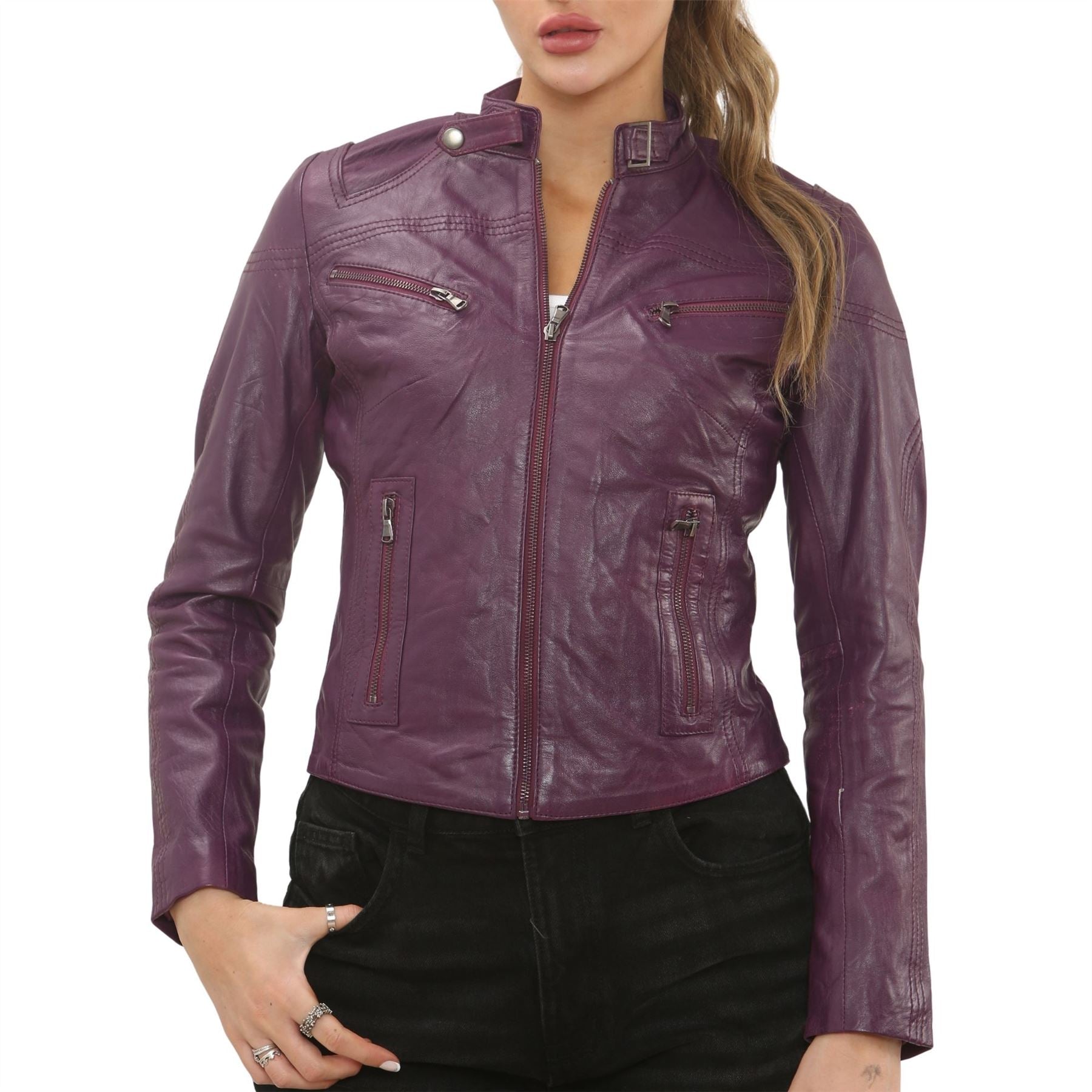 Women's Real Leather Classic Racer Style Biker Jacket