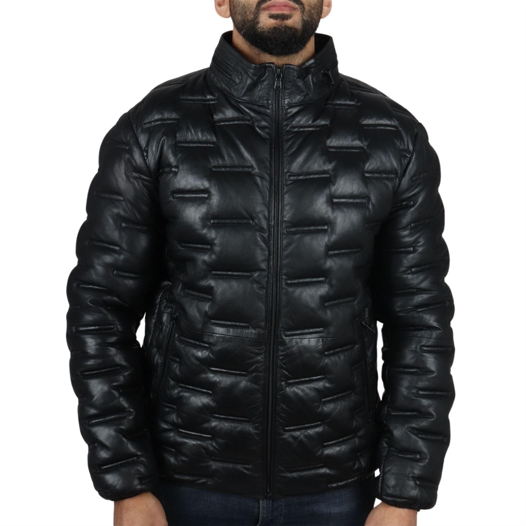 Men's Puffer Quilted Real Leather Jacket Casual Waist Length - Knighthood Store