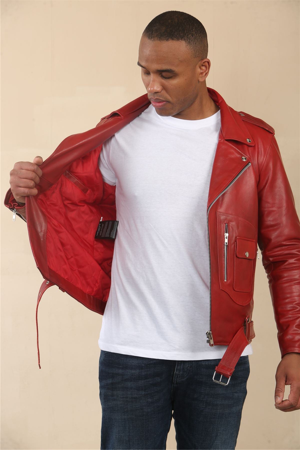 Men's Cow Hide Biker Brando Cross Zip Leather Jacket