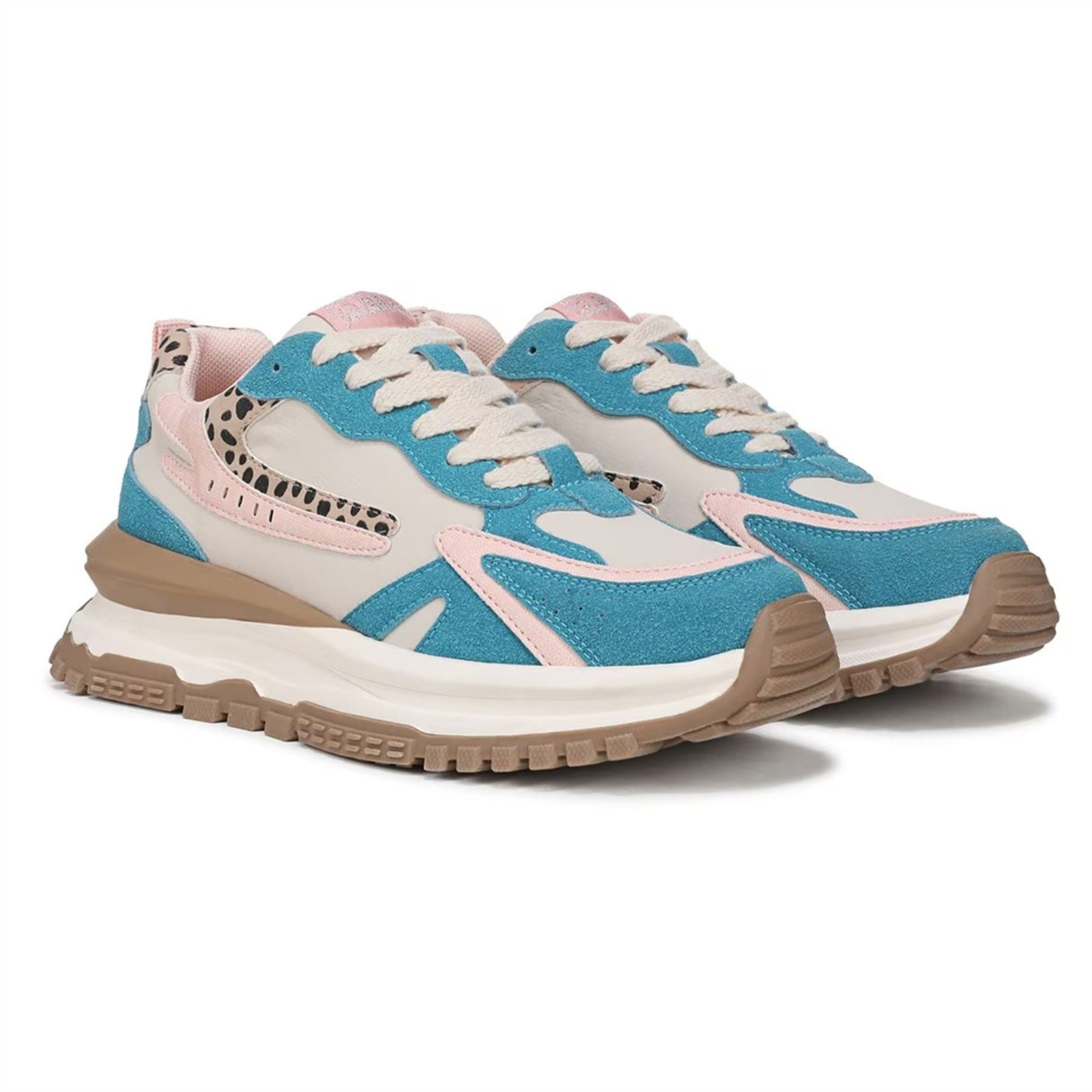 Leo - Women's Pink Blue Retro Lace-Up Sneakers
