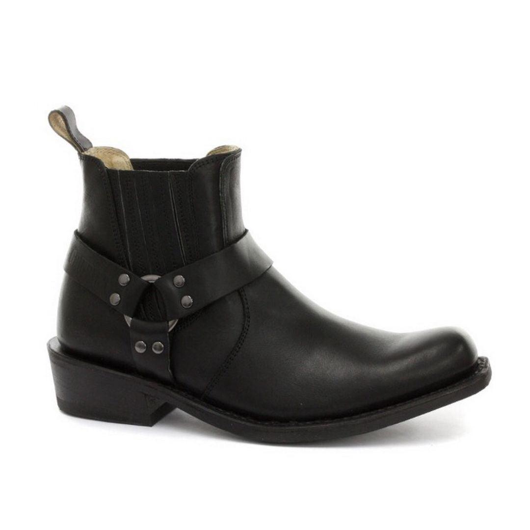 Unisex Real Leather Biker Ankle Boots Rock Punk Grinders Buckle Cowboy Riding - Knighthood Store