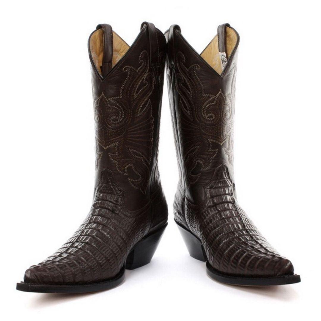 Mens Hi Cowboy Boots Pointed Black Brown Grinders Leather Crocodile Western Cuban - Knighthood Store