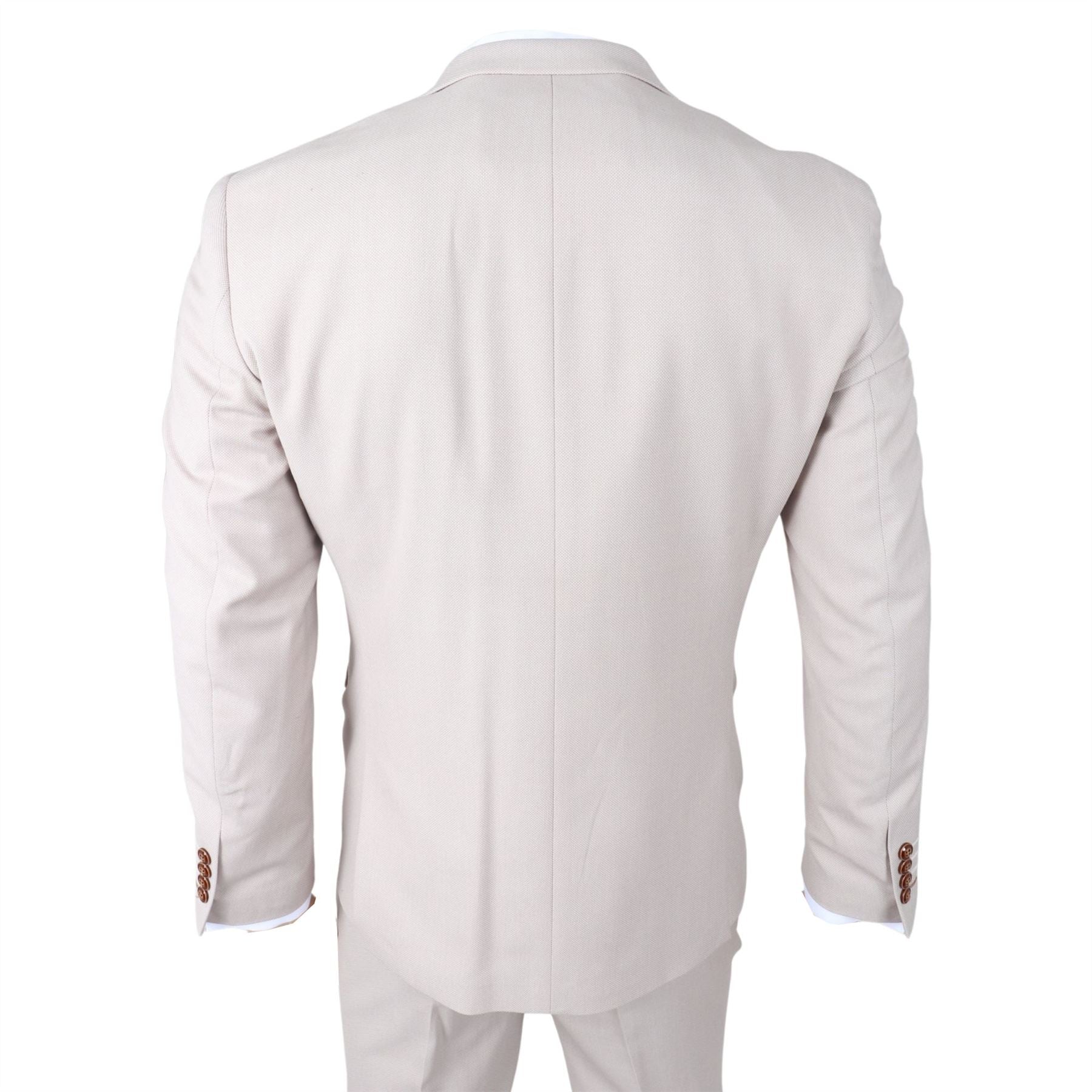 Men's Suit Cream Navy 3 Piece Classic Birdseye Wedding Grooms