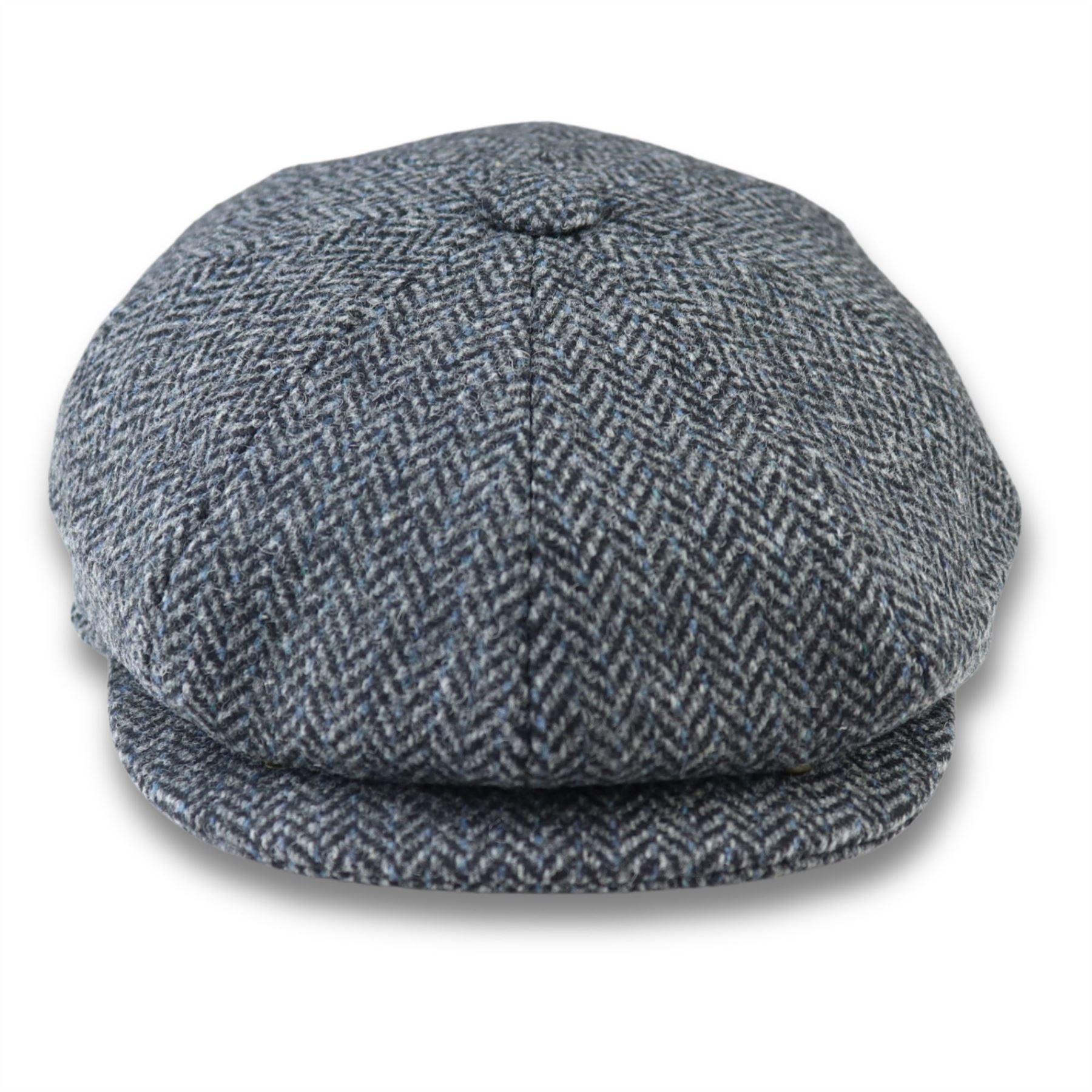 Men's Flat Cap Wool Blend Tweed Herringbone Grey Newsboy Baker Boy 8 Panel Hat - Knighthood Store