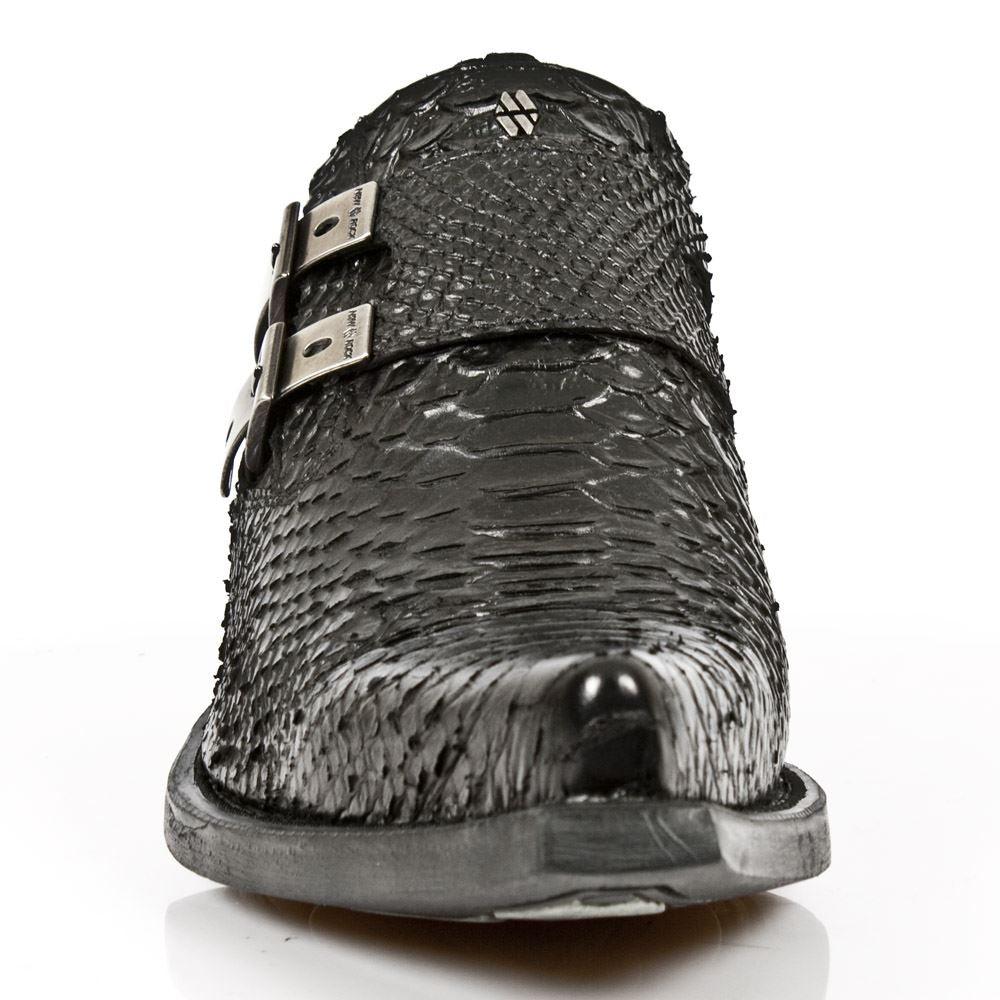 New Rock 7934-S2 Embossed Python Black Leather Buckle West Steel Heel Shoes Boot - Knighthood Store