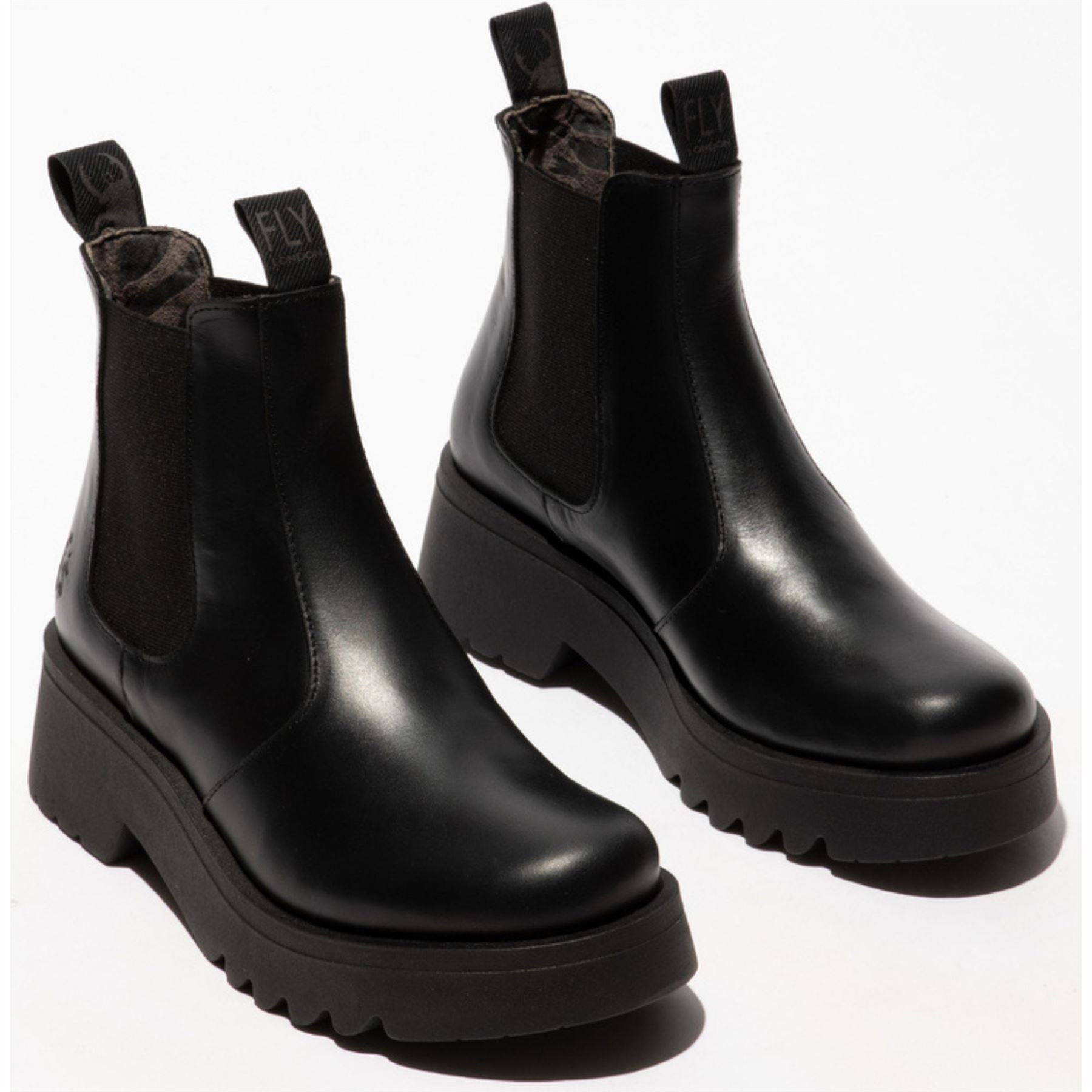 MEDI789FLY - Women's Wedge Heel Leather Chelsea Boots